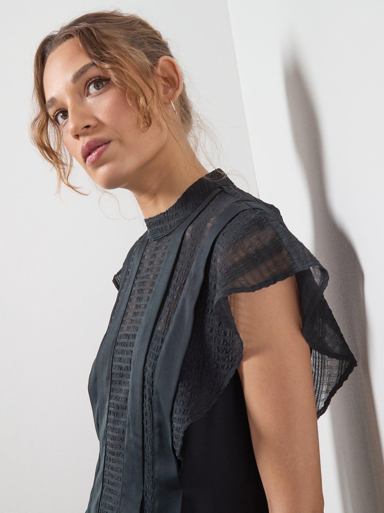Image 4 of 6 of AllSaints Fleur Texture Dress In - Black