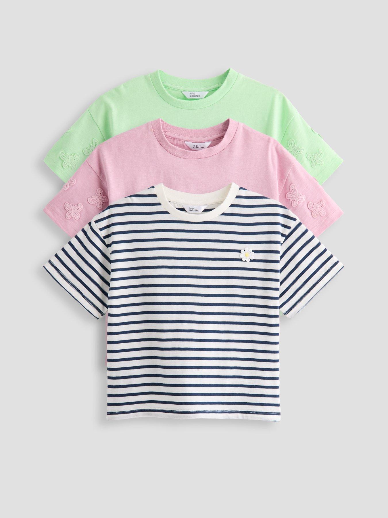 The Very Collection Girl 3 Pack Applique Detail T-shirt - Multi