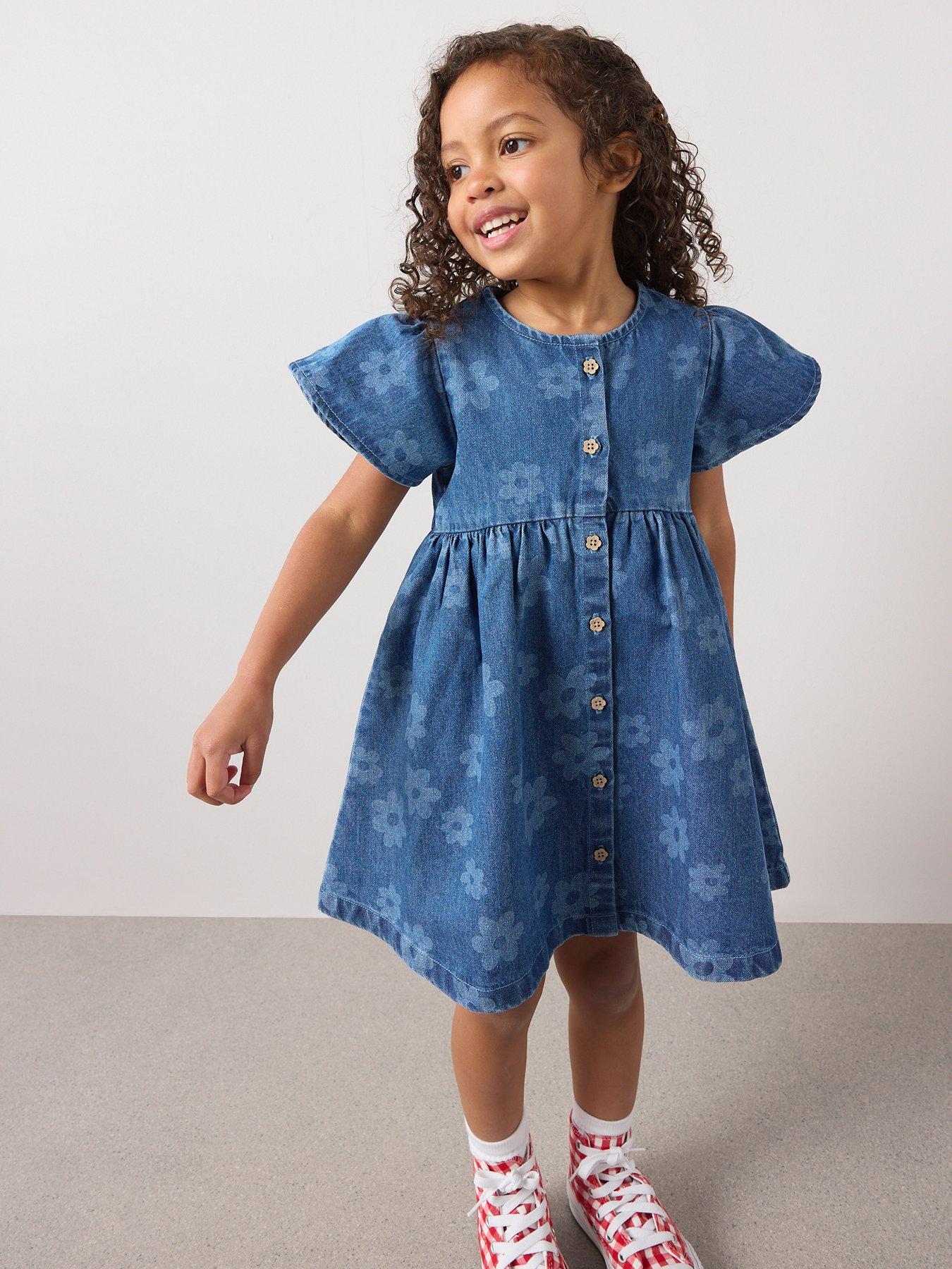 The Very Collection Girls Printed Denim Dress - Mid Wash