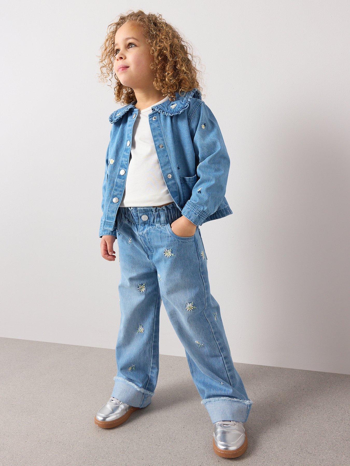 The Very Collection Girls Embroidered Denim Set - Mid Wash