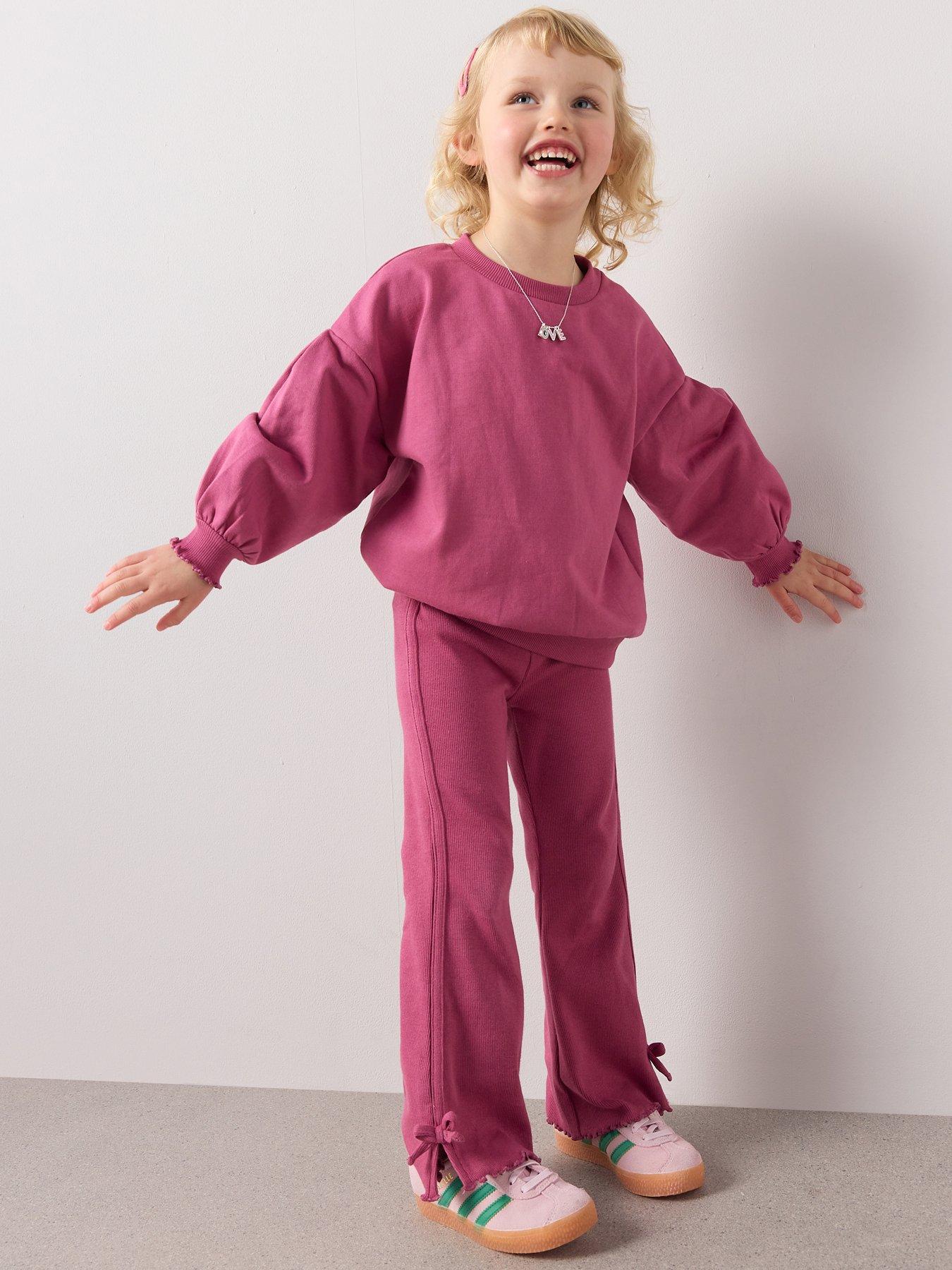 Image 1 of 7 of The Very Collection Girls Rib Bow Trim Sweat Set - Purple