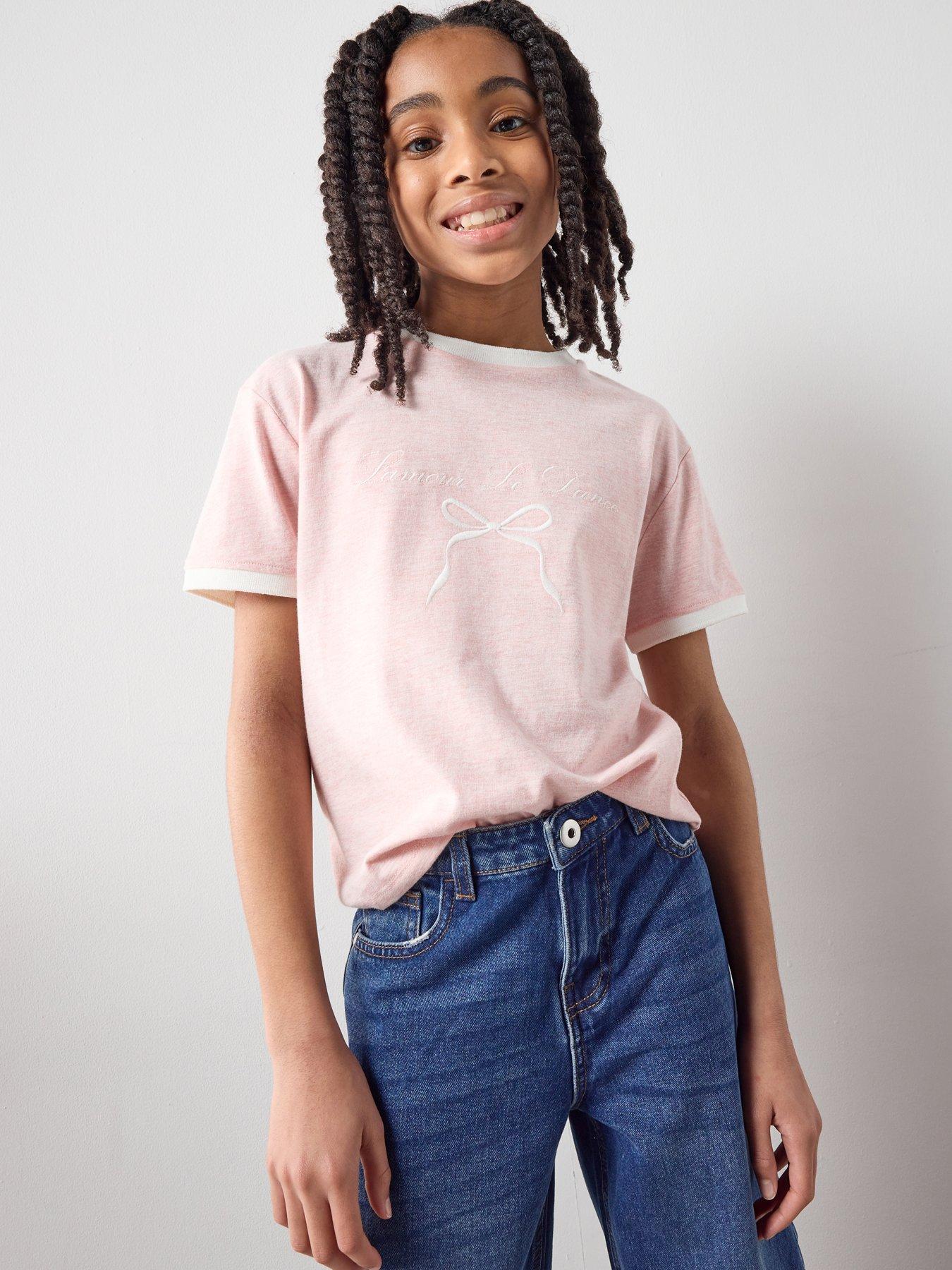 The Very Collection Girls T-shirt With Embroidered Bow - Pink