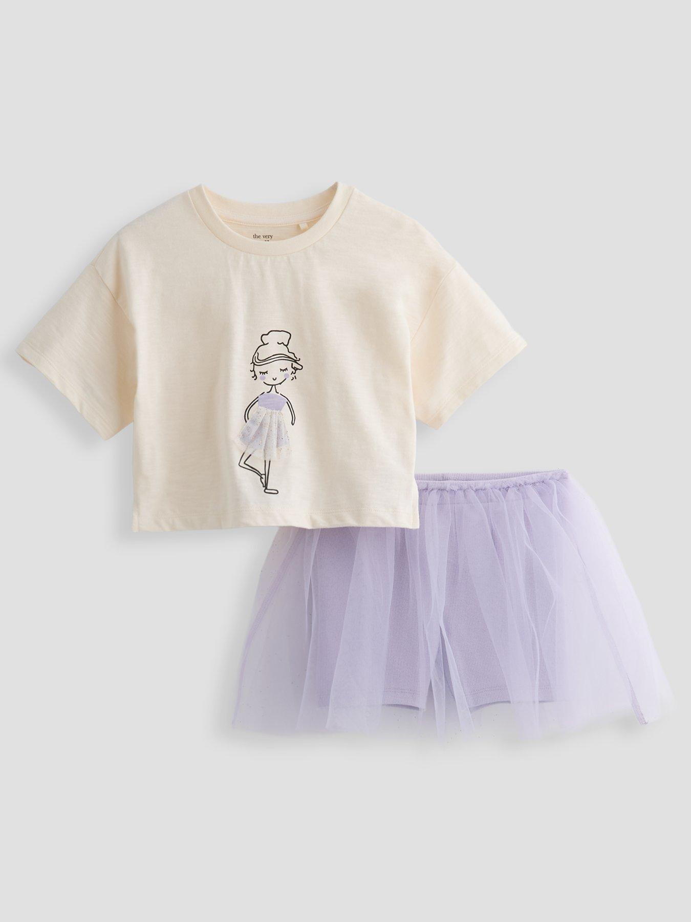 Image 1 of 6 of The Very Collection Girls Ballerina 3D T-shirt And Tulle Skort - Lilac