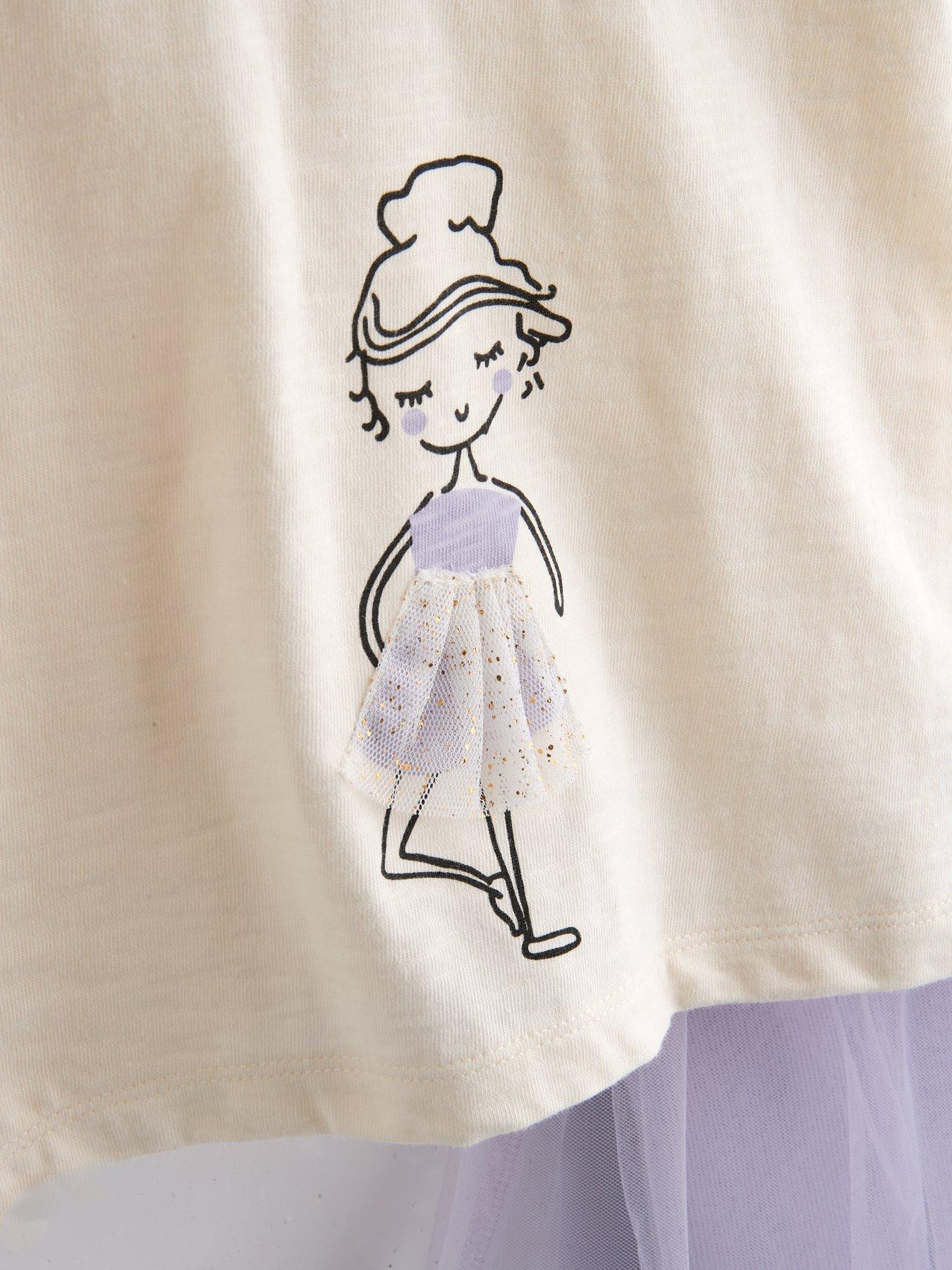 Image 3 of 6 of The Very Collection Girls Ballerina 3D T-shirt And Tulle Skort - Lilac