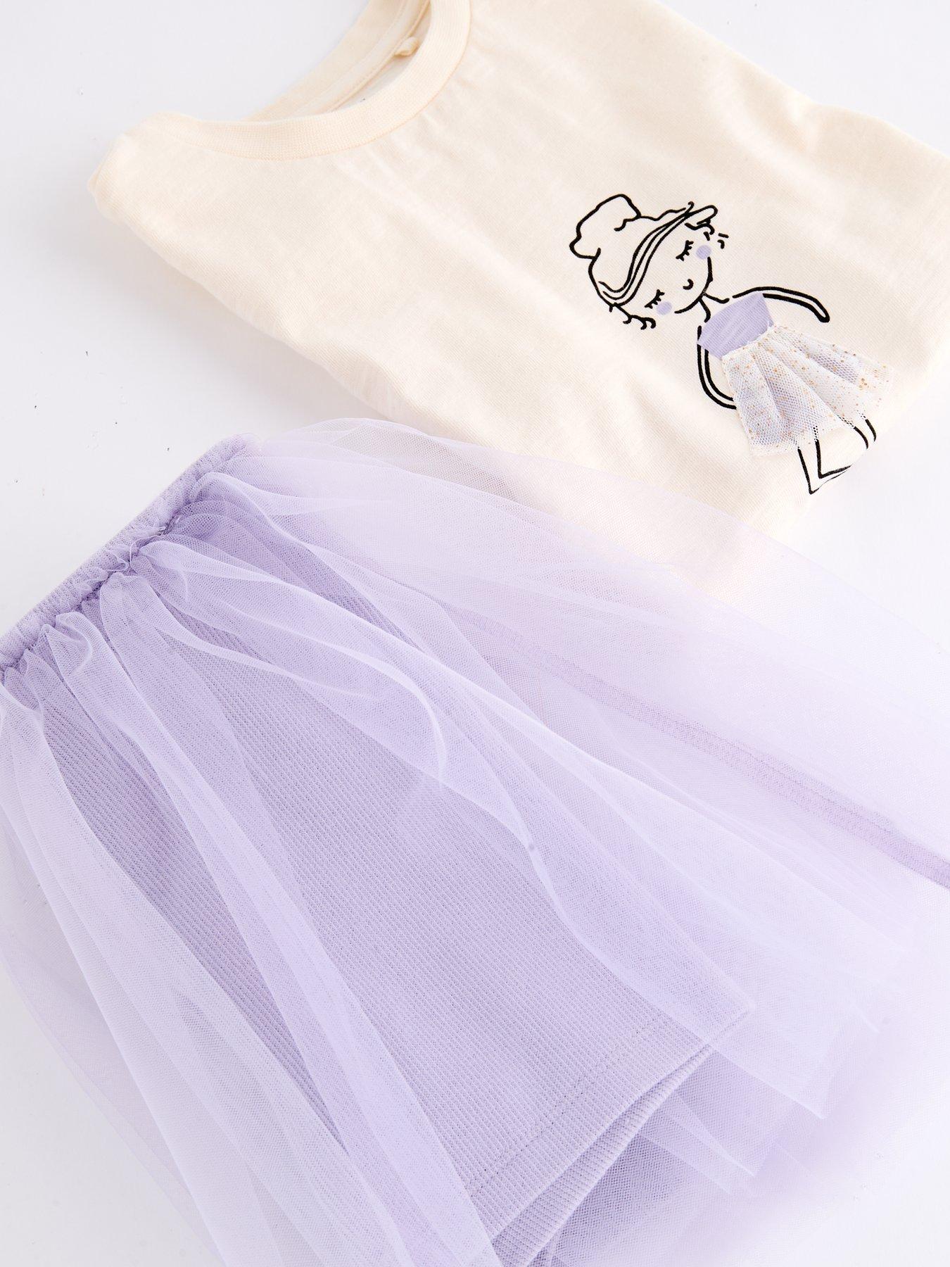 Image 6 of 6 of The Very Collection Girls Ballerina 3D T-shirt And Tulle Skort - Lilac
