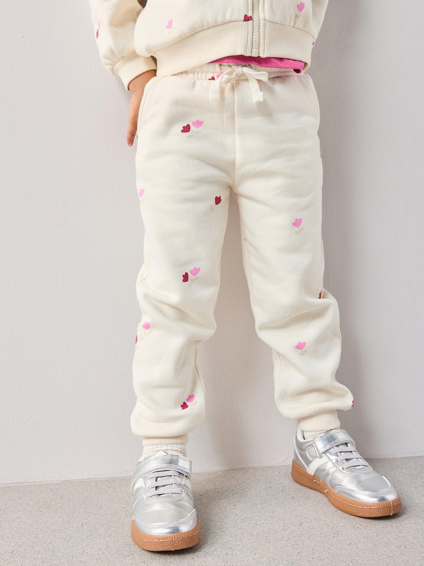 The Very Collection Girls Cotton Rich Floral Print Joggers - Cream