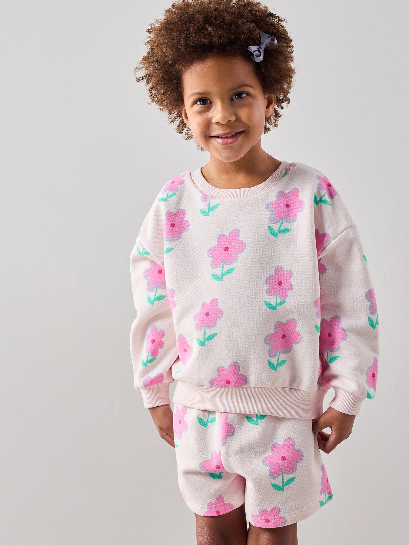 The Very Collection Girls Floral Print Long Sleeve Sweatshirt  &  Matching Shorts - Print