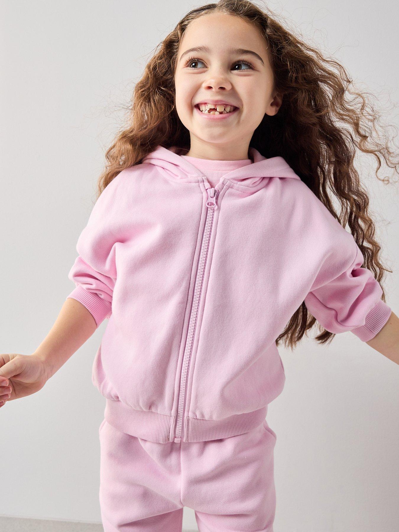 Image 1 of 7 of The Very Collection Girls Cotton Rich Zip Up Hoody Co-ord -&nbsp;Pink