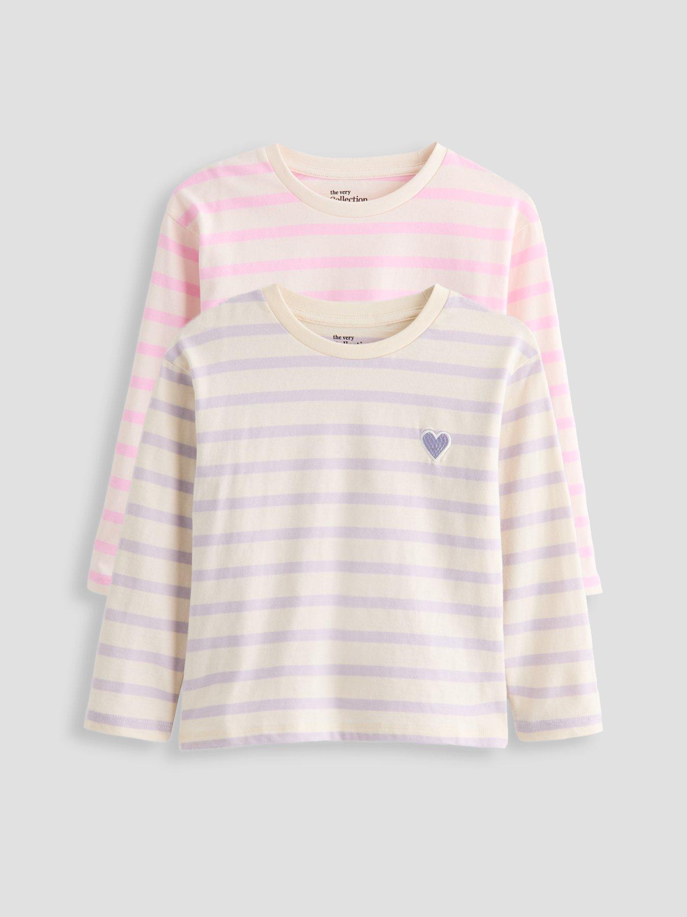 The Very Collection Girls 2 Pack Stripe Long Sleeve Tops - Print