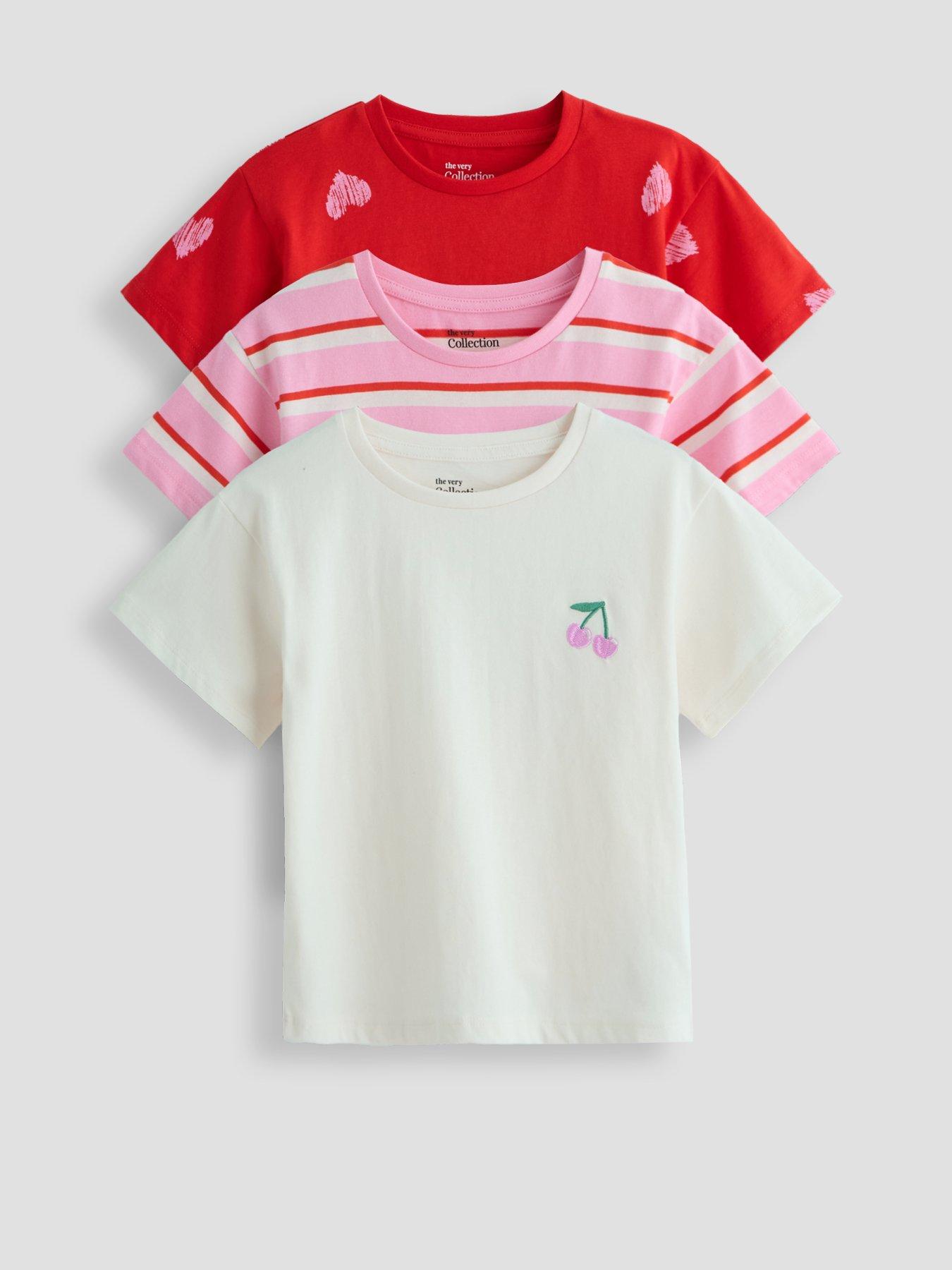 The Very Collection Girls 3 Pack Jersey Printed T-shirts - Multi