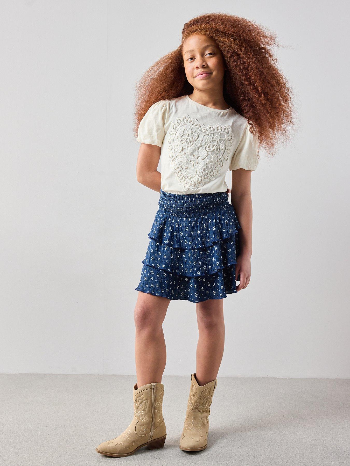 Image 3 of 5 of The Very Collection Girls Tiered Floral Skirt