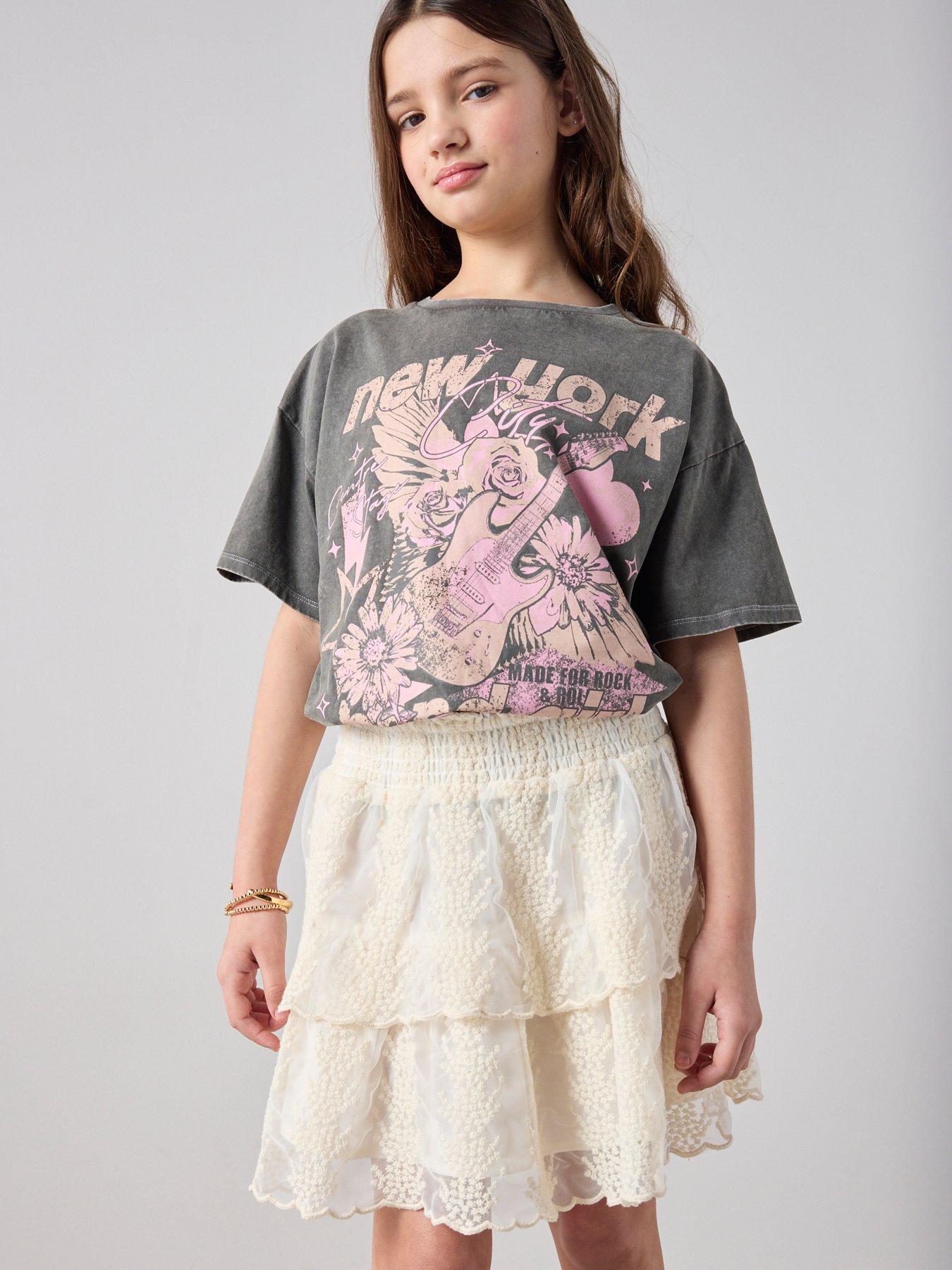 The Very Collection Girls Oversized Band Graphic T-Shirt - Print