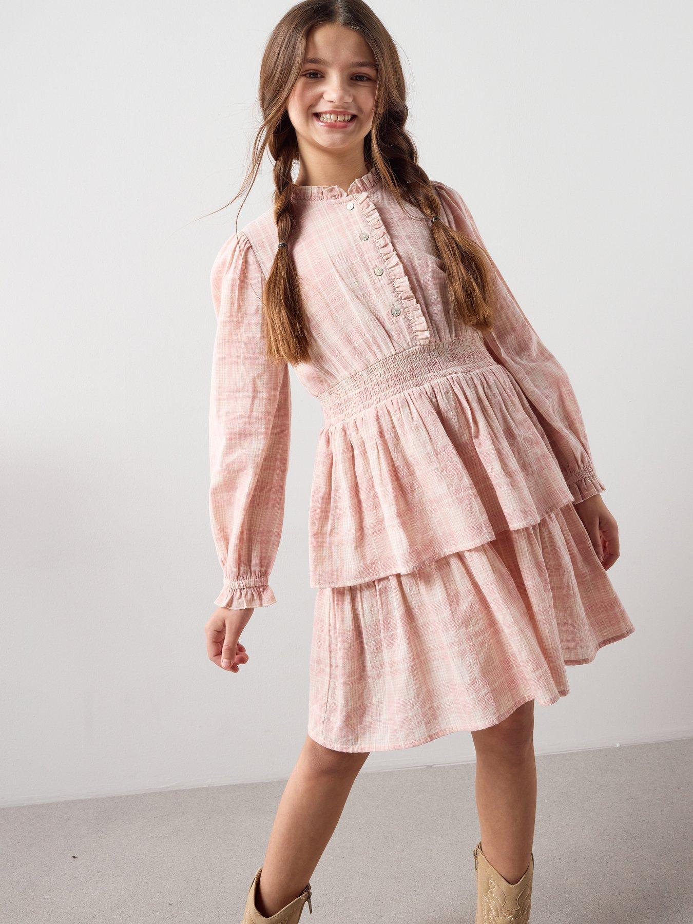 The Very Collection Girls Button Up Dress With Tiered Skirt - Cream