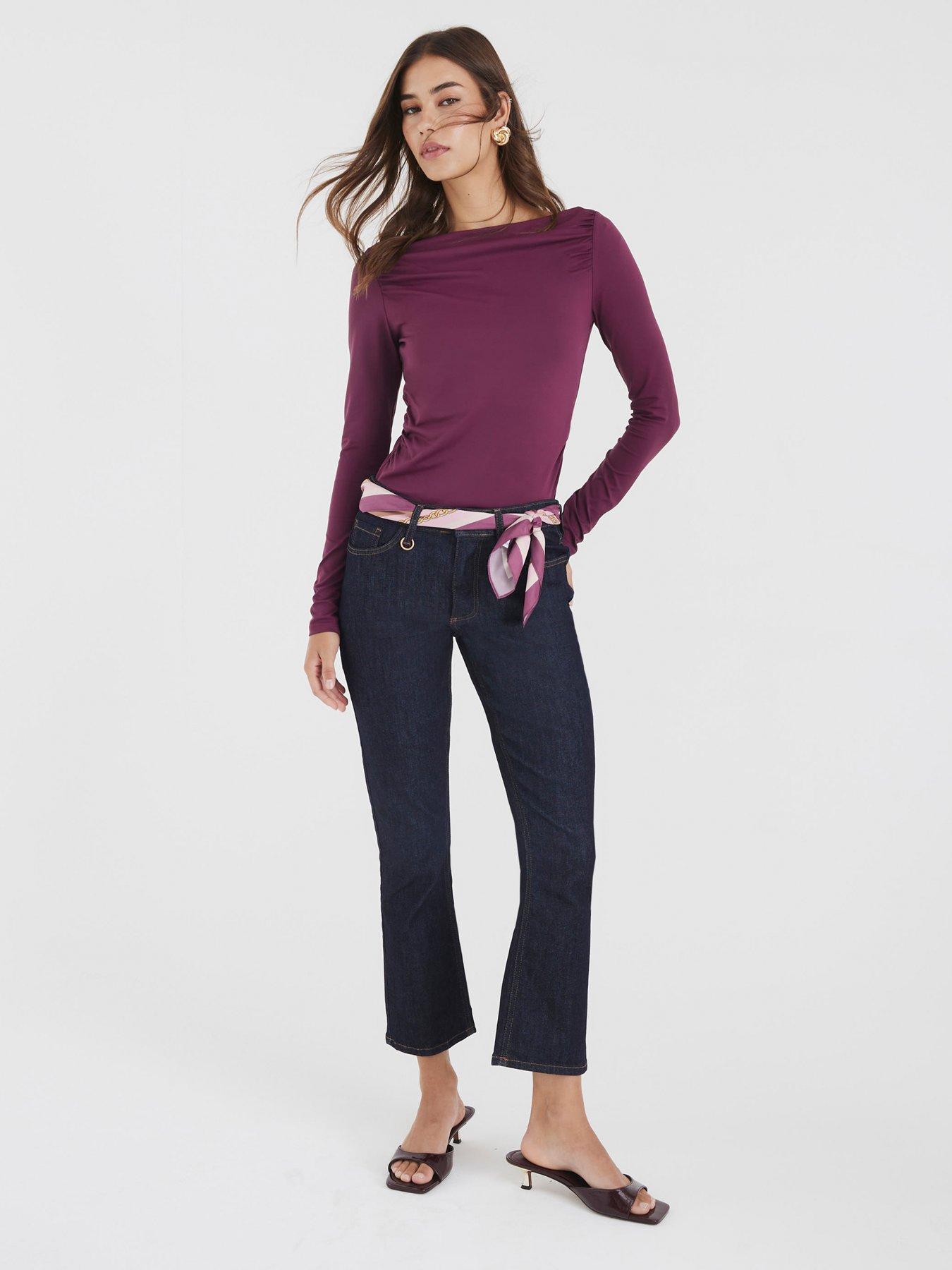 Image 3 of 4 of River Island Long Sleeve Polyamide Ruched Drape Top - Purple