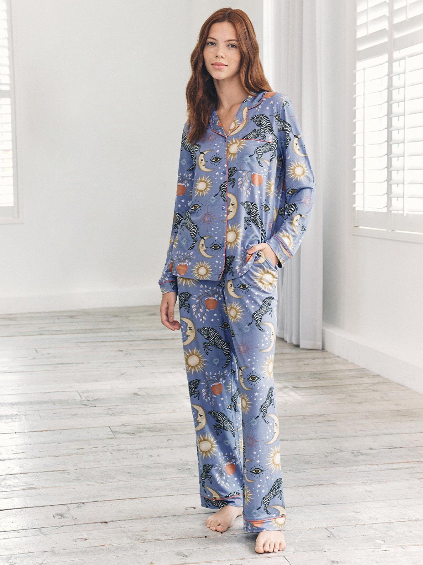 CHELSEA PEERS Celestial Zebra Print Button-up Long Pyjama Set - Lilac