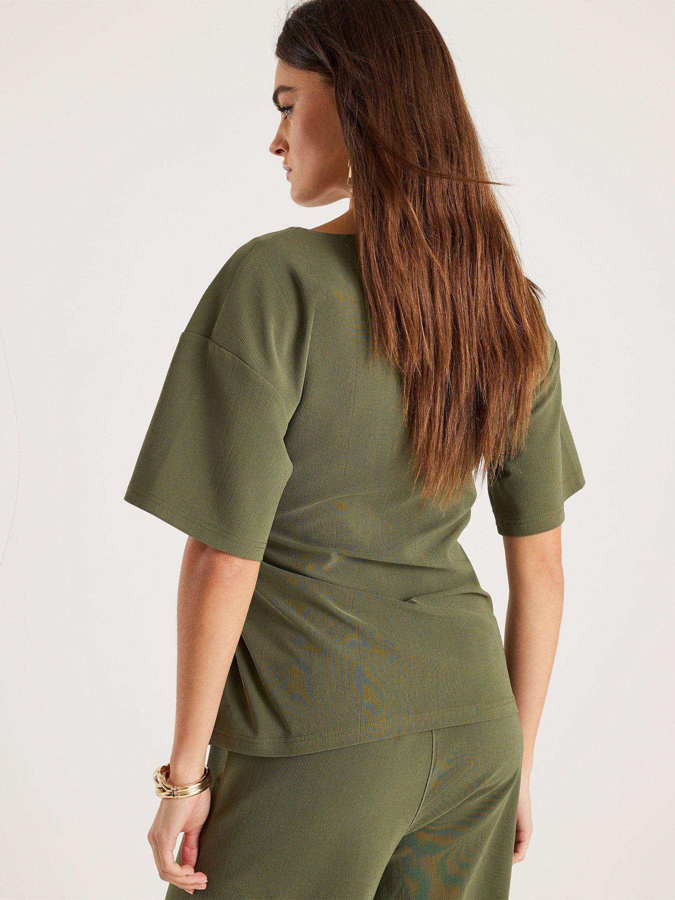 Image 2 of 4 of River Island Short Sleeve Twist Detail Top - Khaki