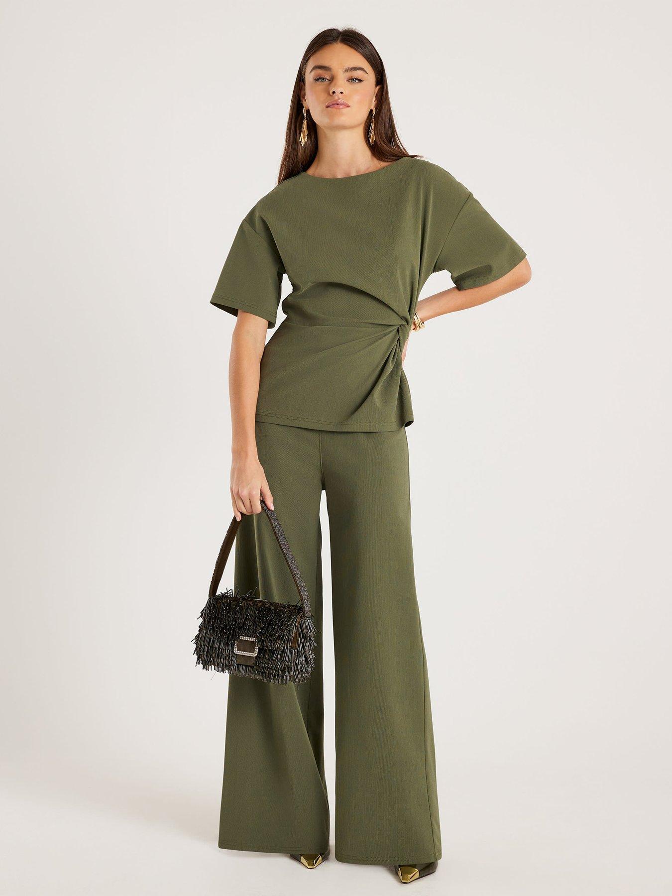 Image 3 of 4 of River Island Short Sleeve Twist Detail Top - Khaki
