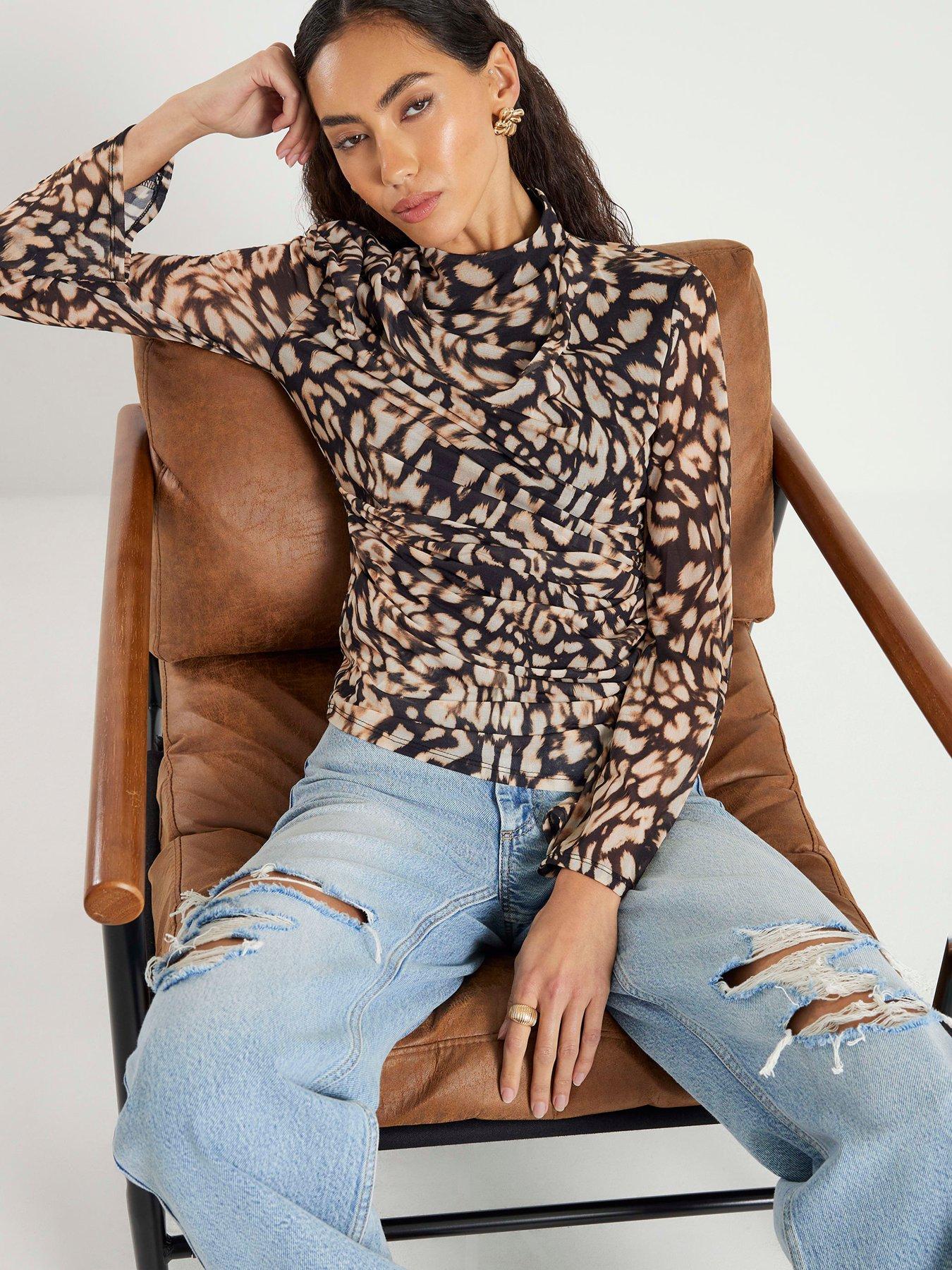 River Island Long Sleeve Animal Print Top - Print