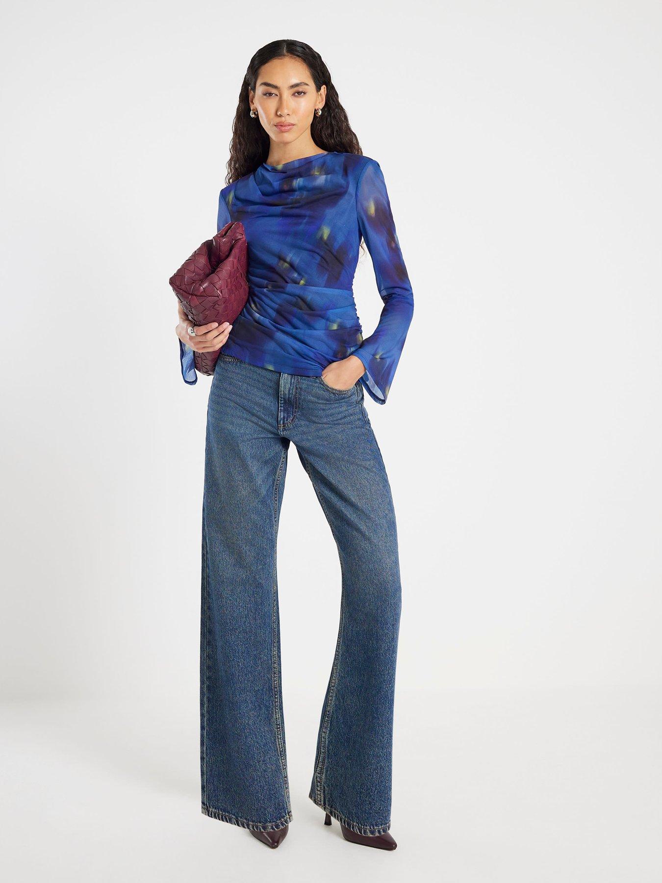 Image 3 of 4 of River Island Long Sleeve Swirl Print Top - Blue