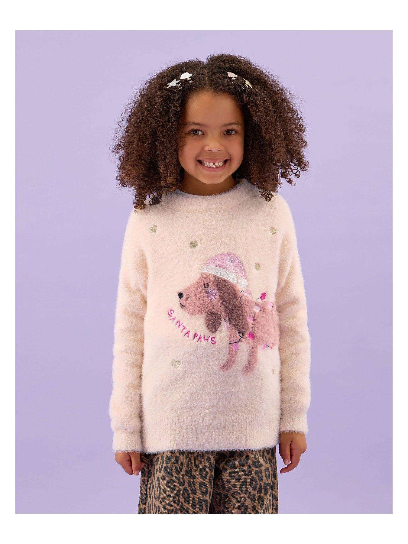 Accessorize Girls Sausage Dog Christmas Jumper - Light Cream