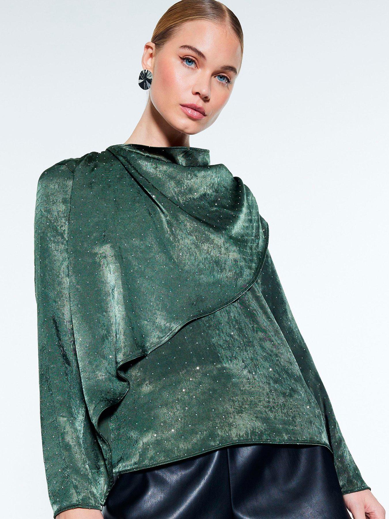 River Island Cowl Neck Studded Blouse - Green