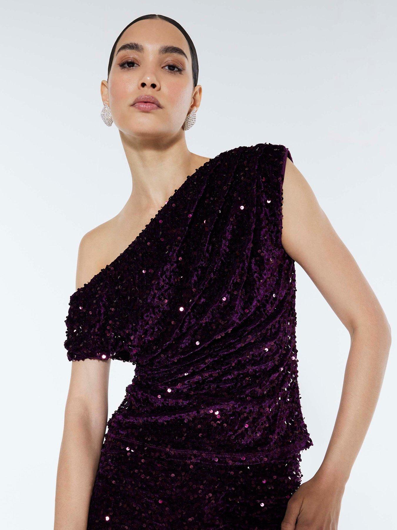 River Island Short Velvet Sequin Drape Top - Red