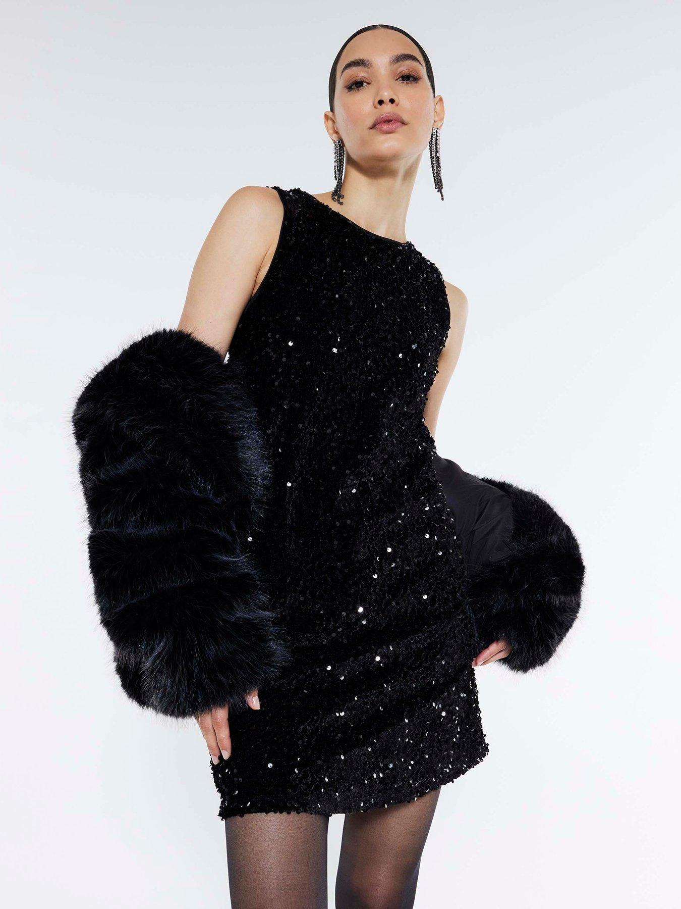 River Island Velvet Sequin Bow Back Mini Dress - Black