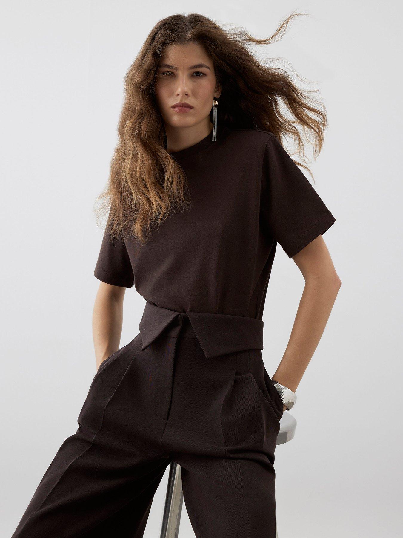 River Island: Ri Studio Shoulder Pad Short Sleeve Body - Brown