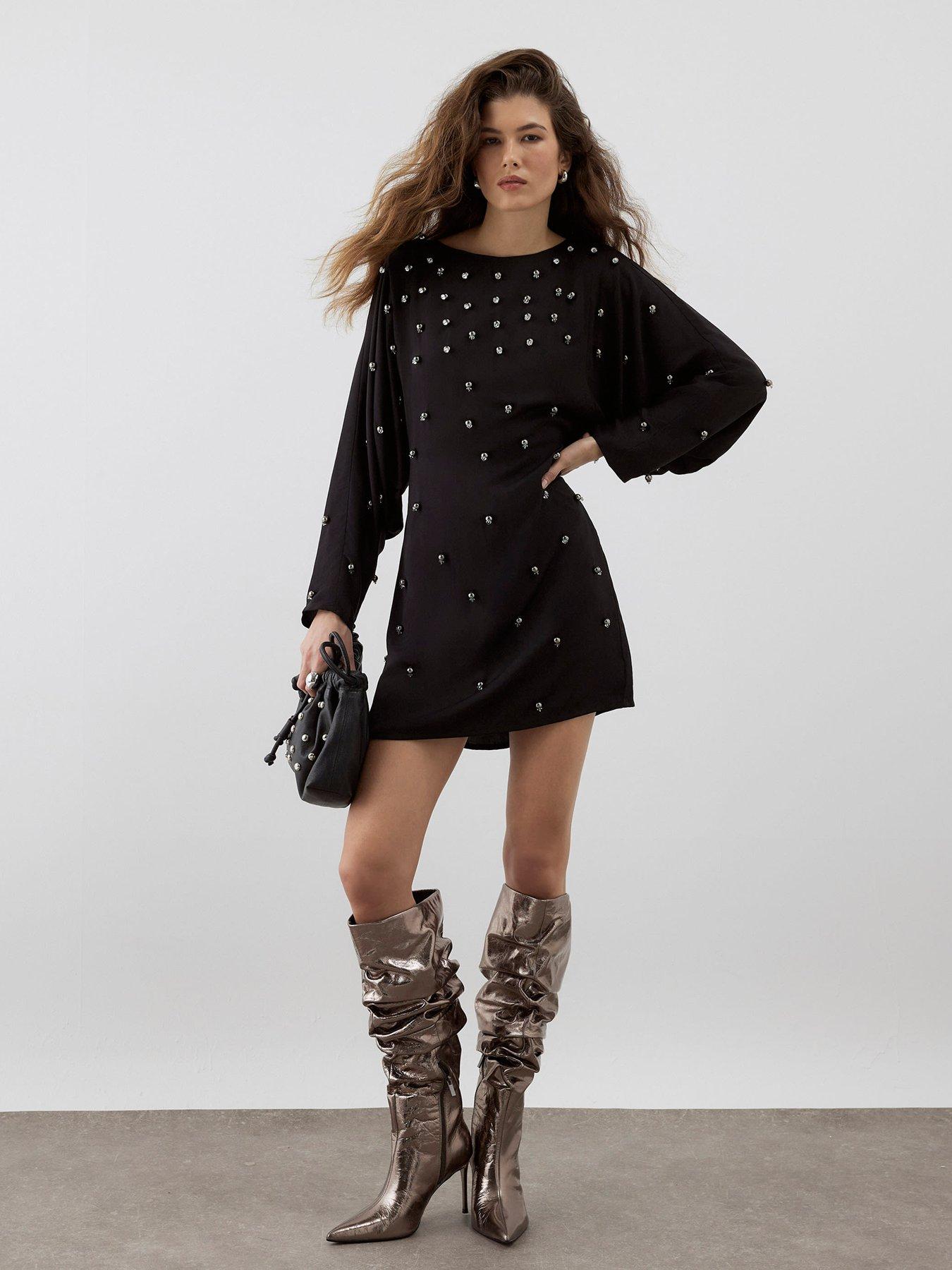 River Island RI Studio Beaded Batwing Mini Dress - Black