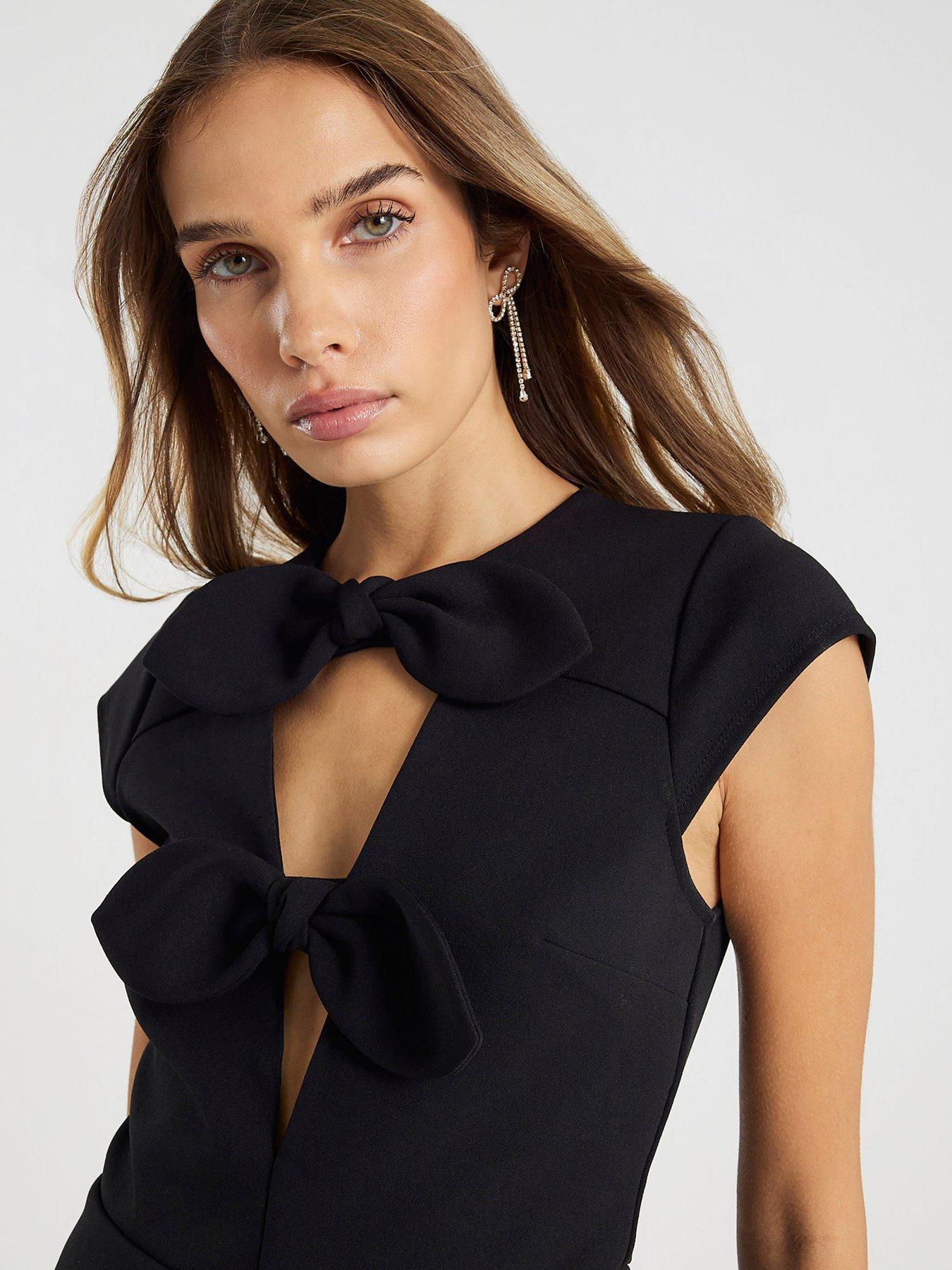 Image 3 of 4 of River Island Short Big Bow Top - Black