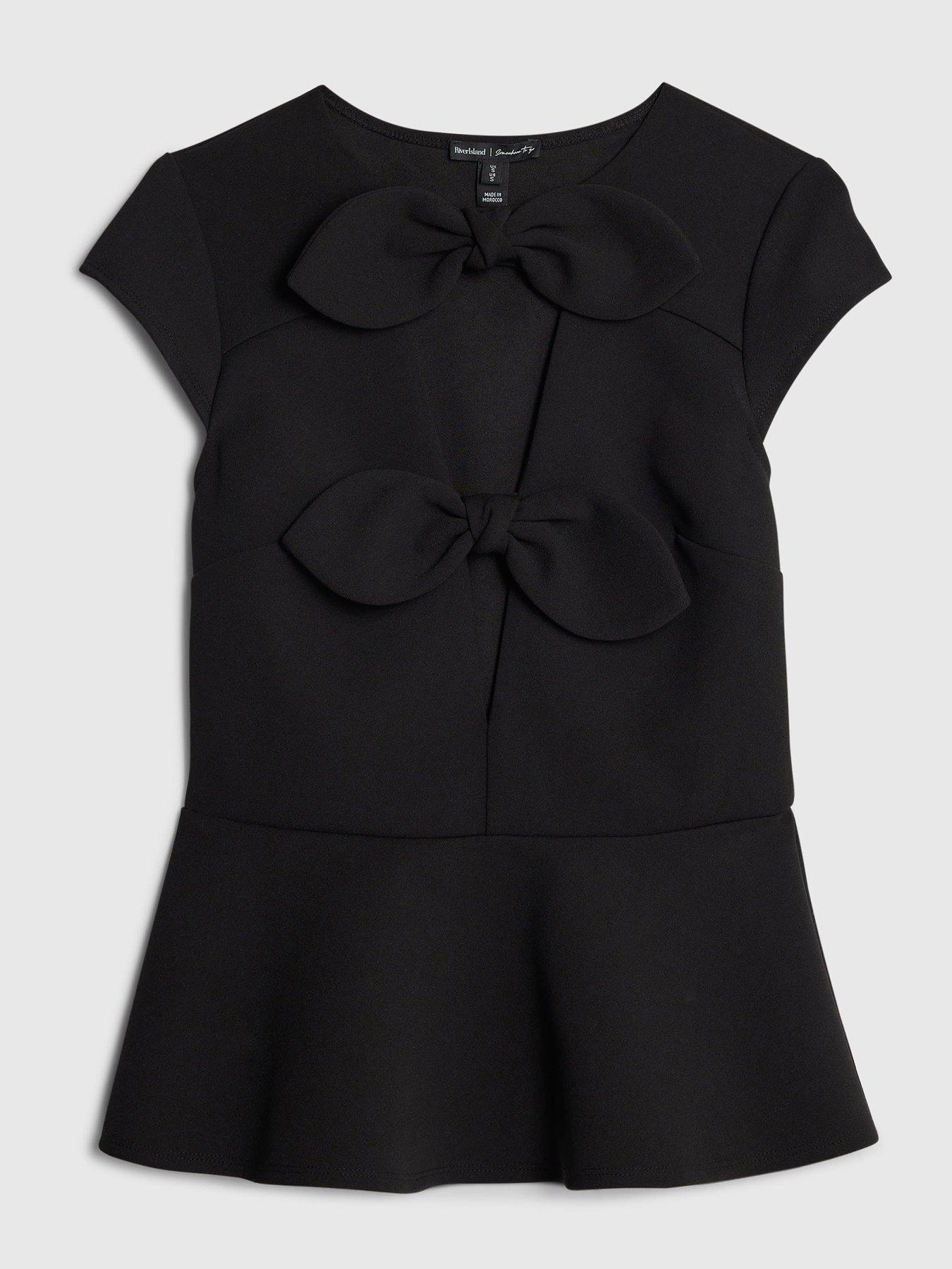 Image 4 of 4 of River Island Short Big Bow Top - Black