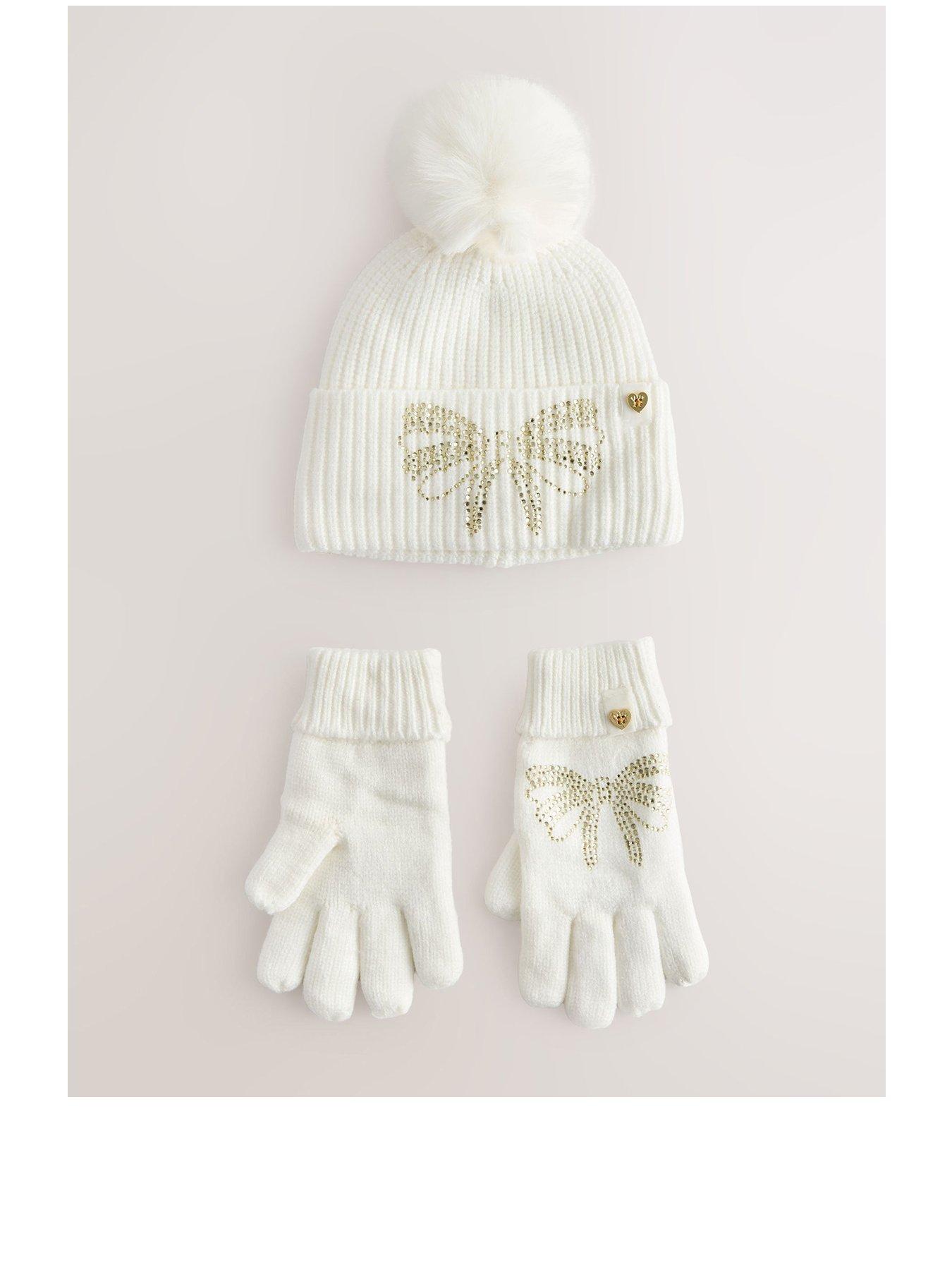 Ted Baker Older Girls Diamante Pom Hat Set - Cream