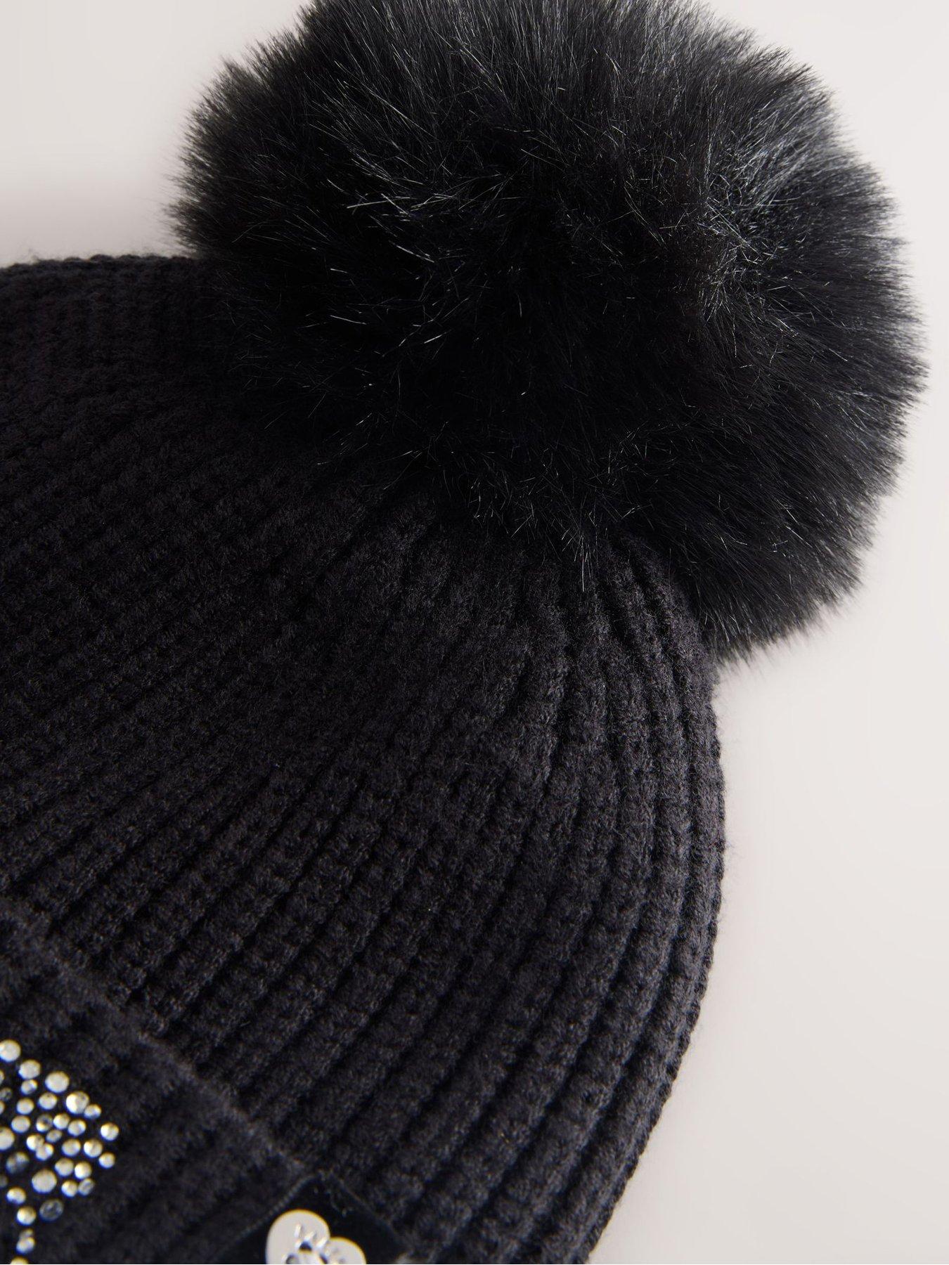 Ted Baker Older Girls Diamante Pom Hat Set - Black | Very display picture 1