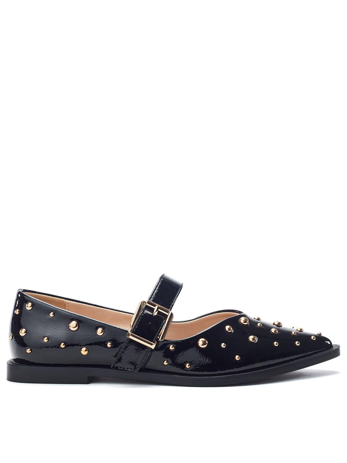 Moda In Pelle Flat Buckle Strap Mary Jane With Stud Trim- Black