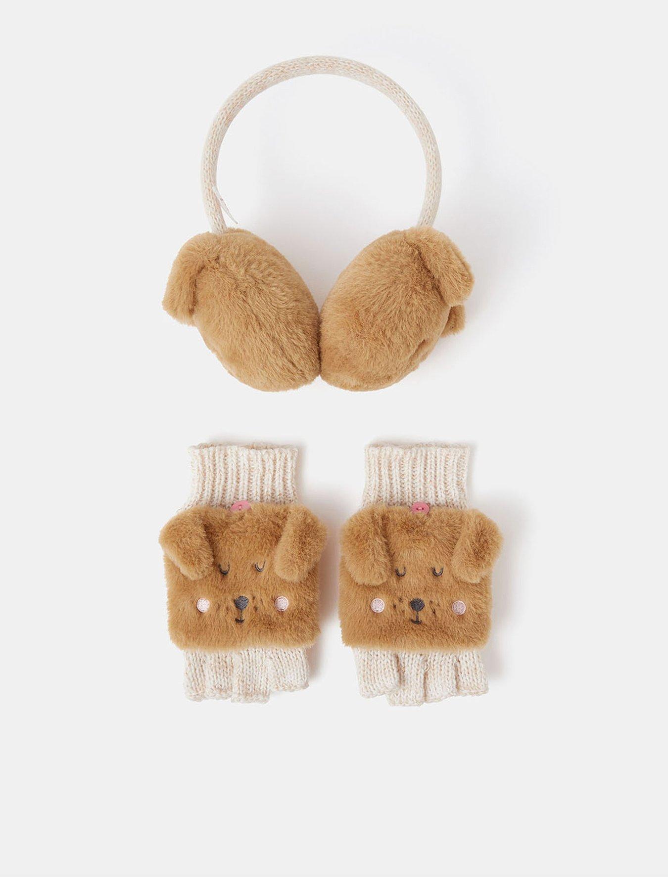 Accessorize Girls Sausage Dog Earmuffs  &  Gloves Bundle - Brown
