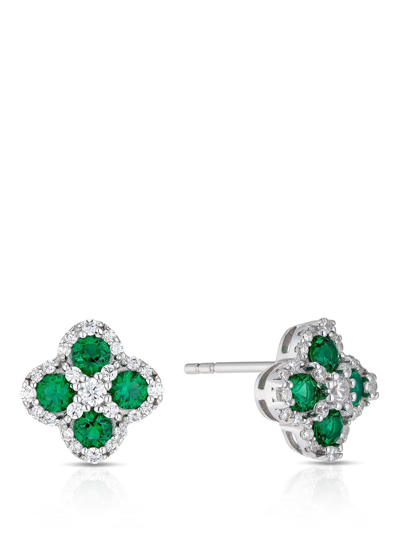 H. Samuel Sterling Silver Green Cz Clover Studs