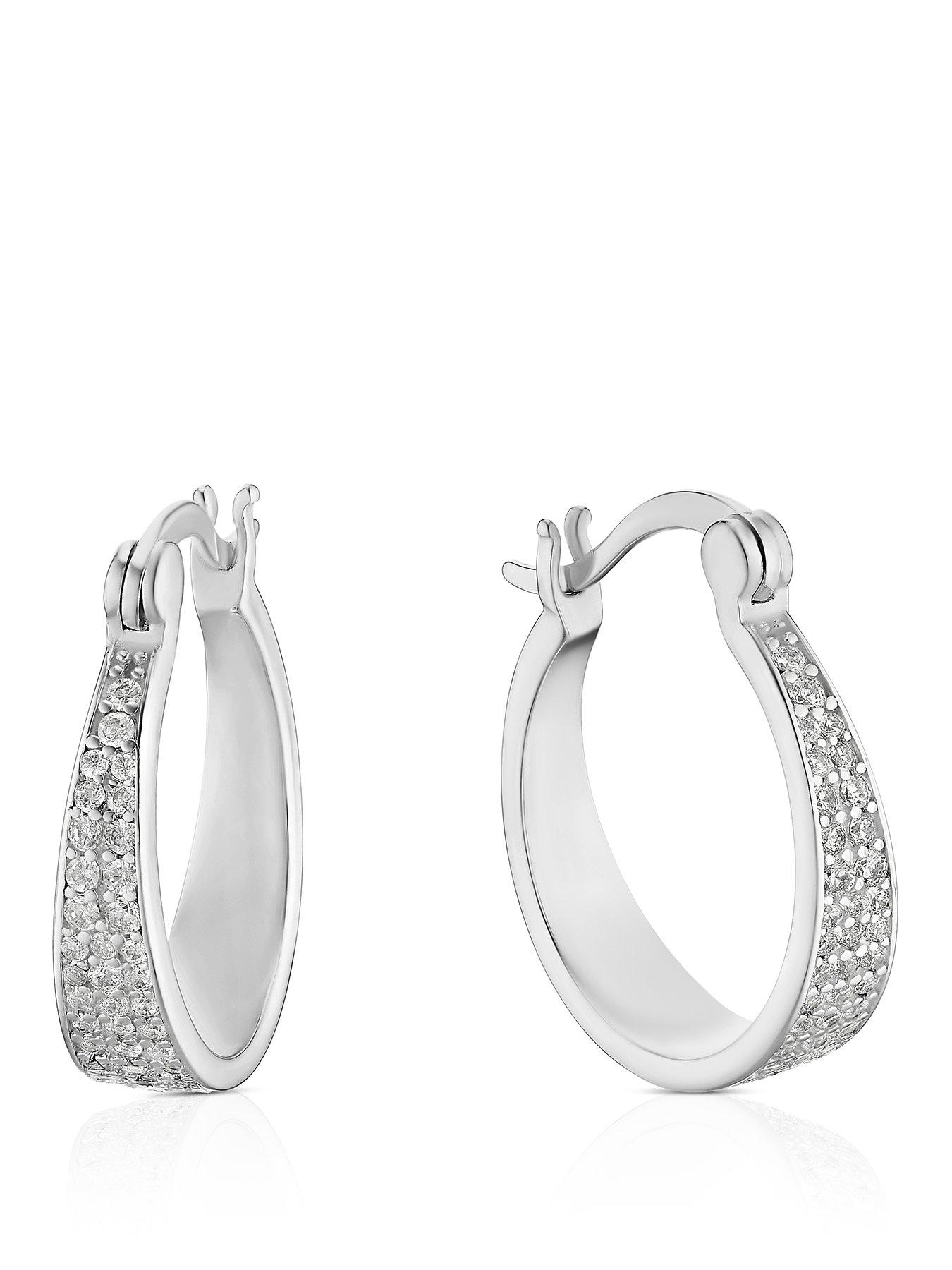 H. Samuel Sterling Silver Pavé Set CZ Hoop Earrings