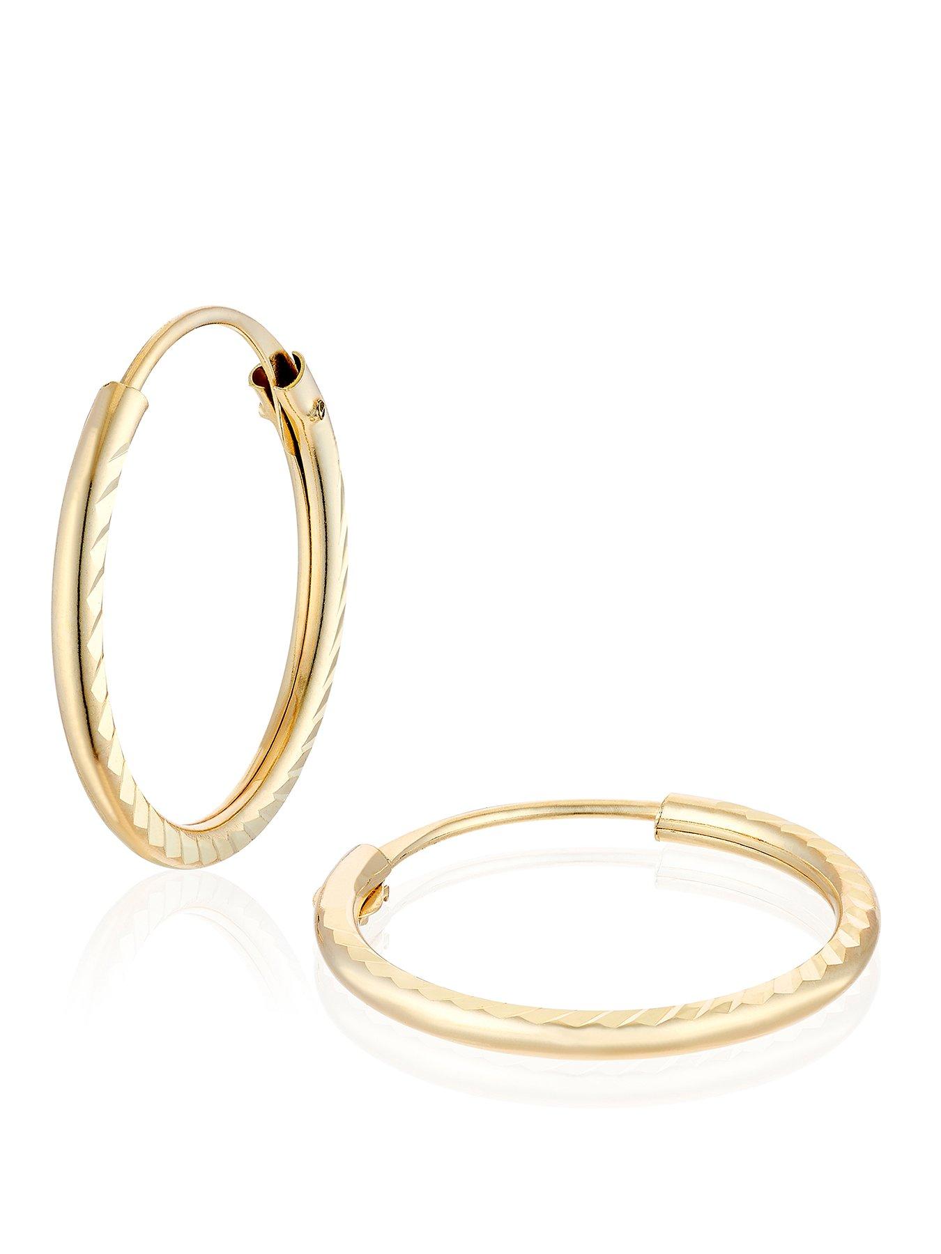 H. Samuel 9ct Gold Diamond Cut 13mm Sleeper Hoop Earrings
