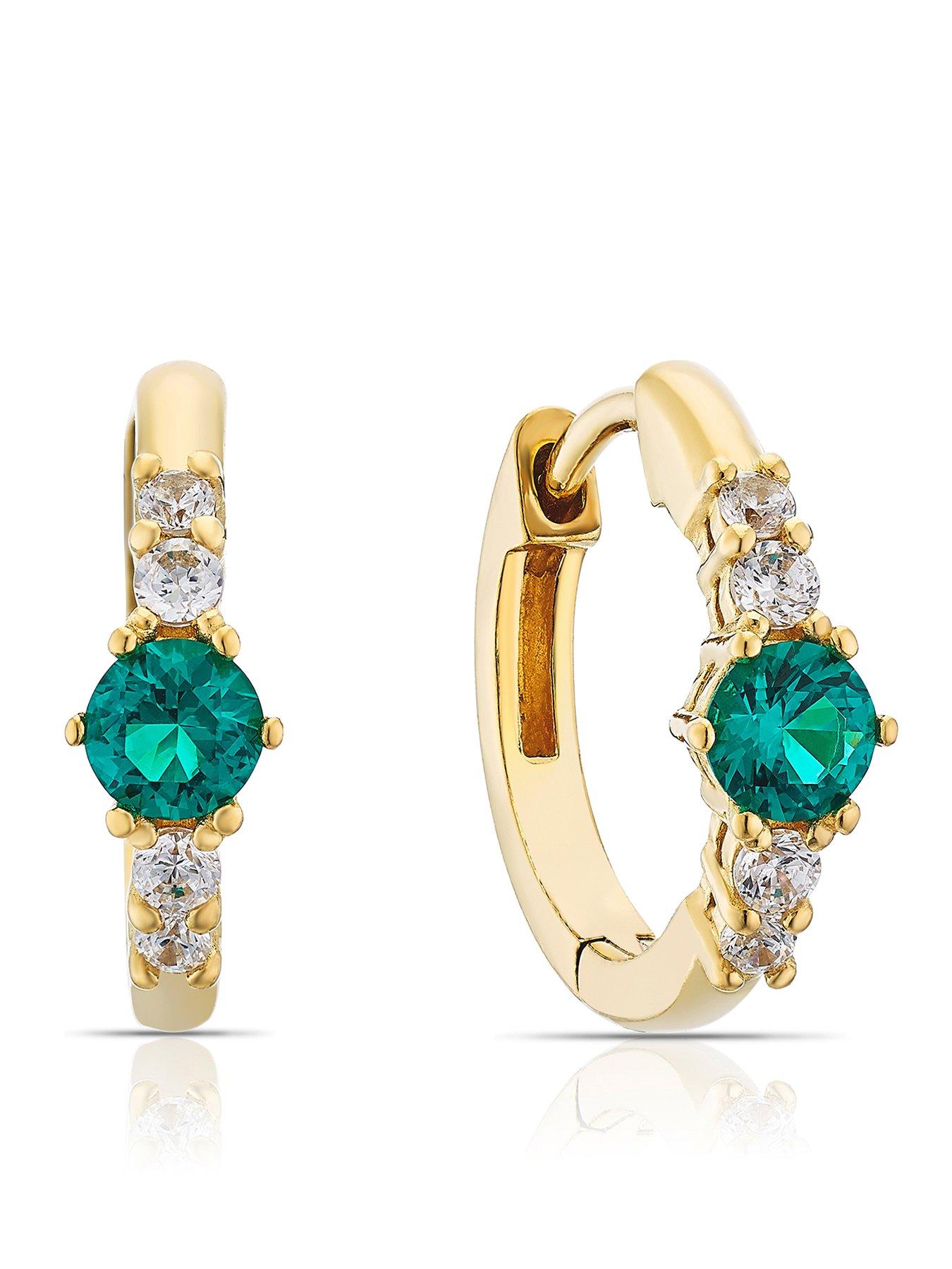 H. Samuel Sterling Silver Gold Plated Green CZ Hoop Earrings