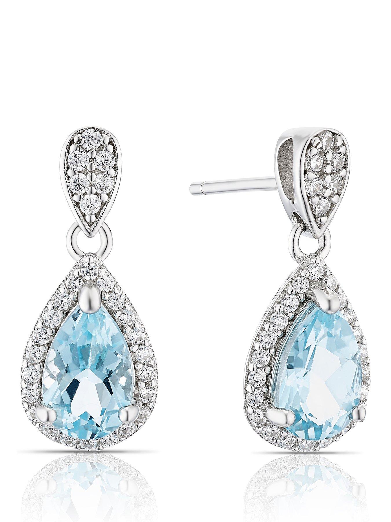 H. Samuel Sterling Silver Blue  &  Clear Cubic Zirconia Pear Shape Drop Earrings