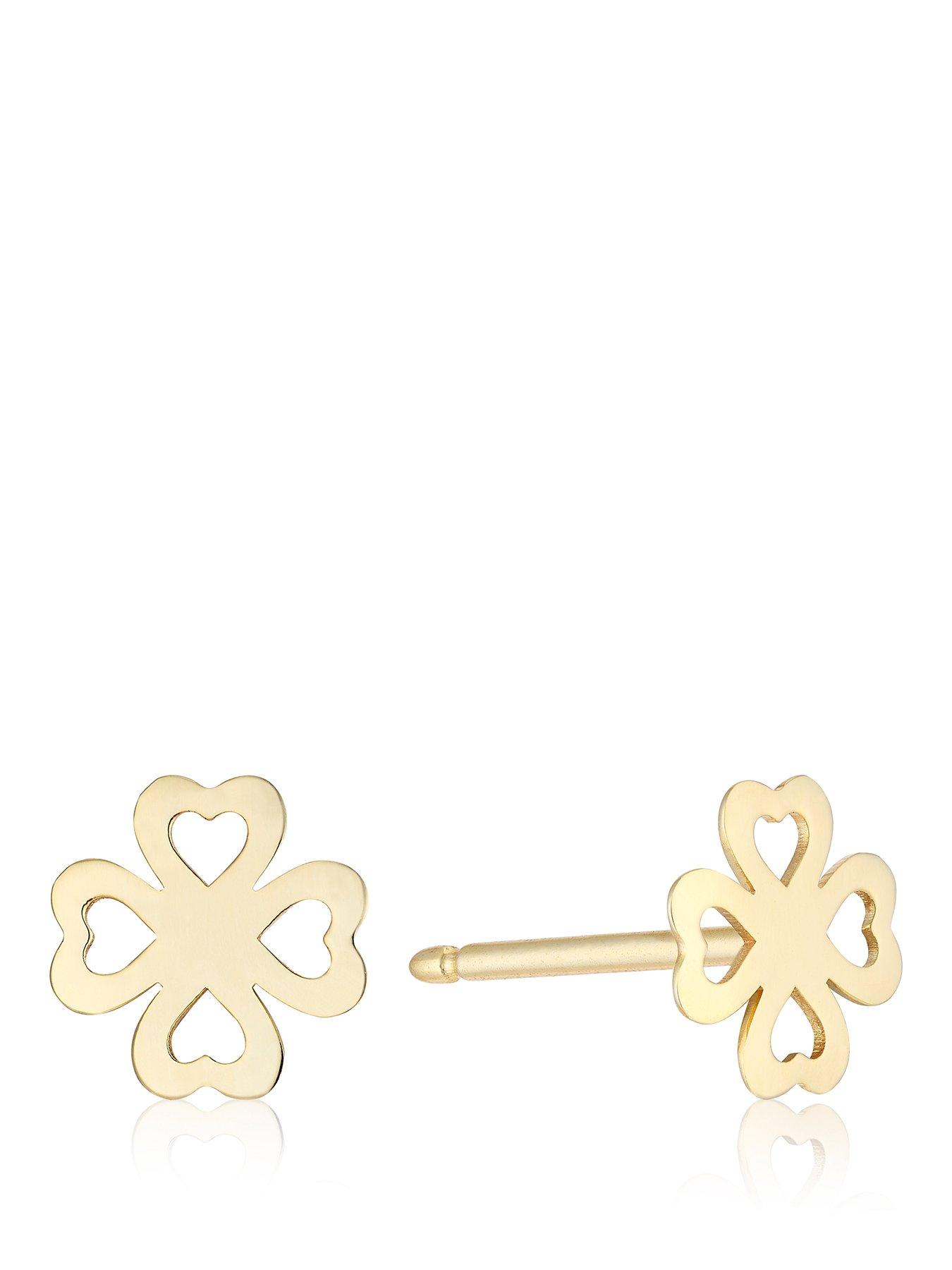 H. Samuel 9Y Heart Clover Stud Earrings - Gold