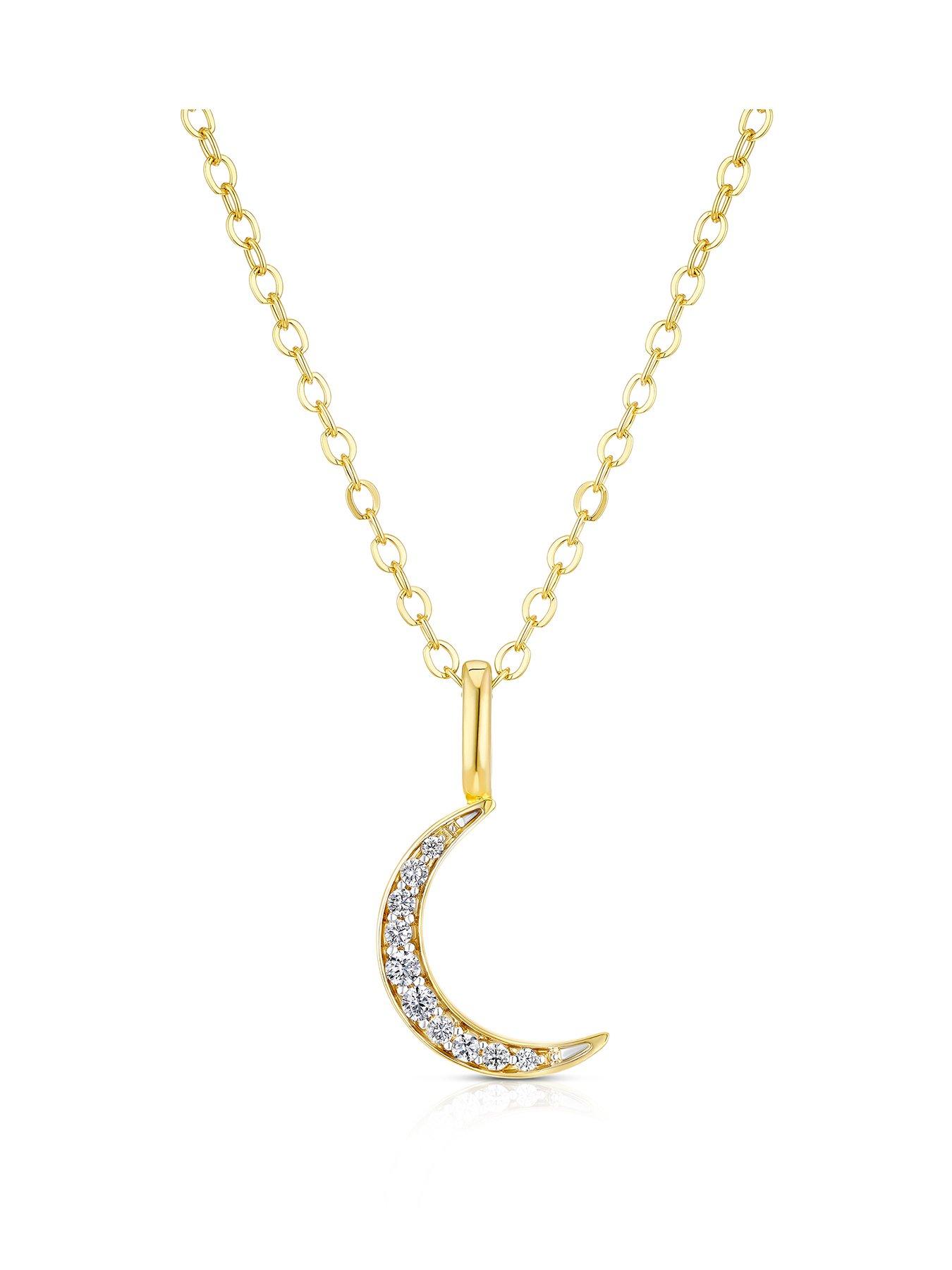 H. Samuel Sterling Silver Gold Tone Cubic Zirconia Moon Pendant 16+2" Necklace