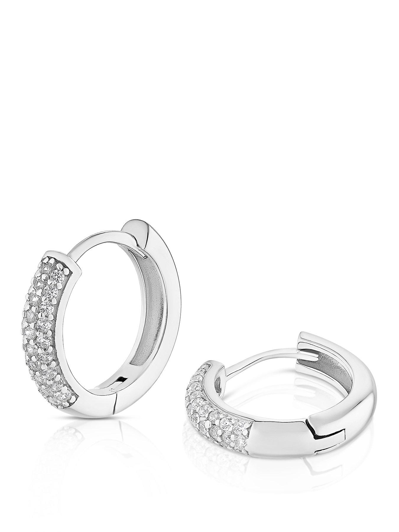 Ernest Jones Sterling Silver Rhod Cz Huggies - One Colour