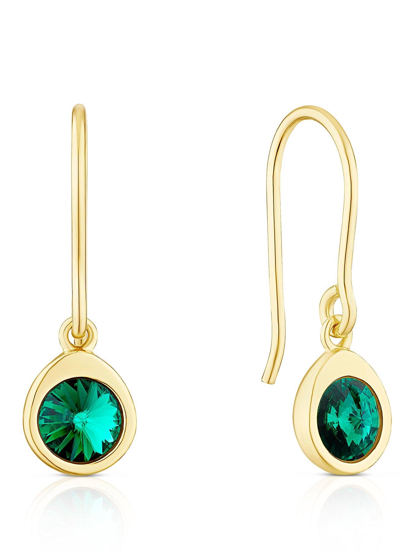 H. Samuel Sterling Silver Gold Tone Emerald Preciosa Crystal Drop Earrings