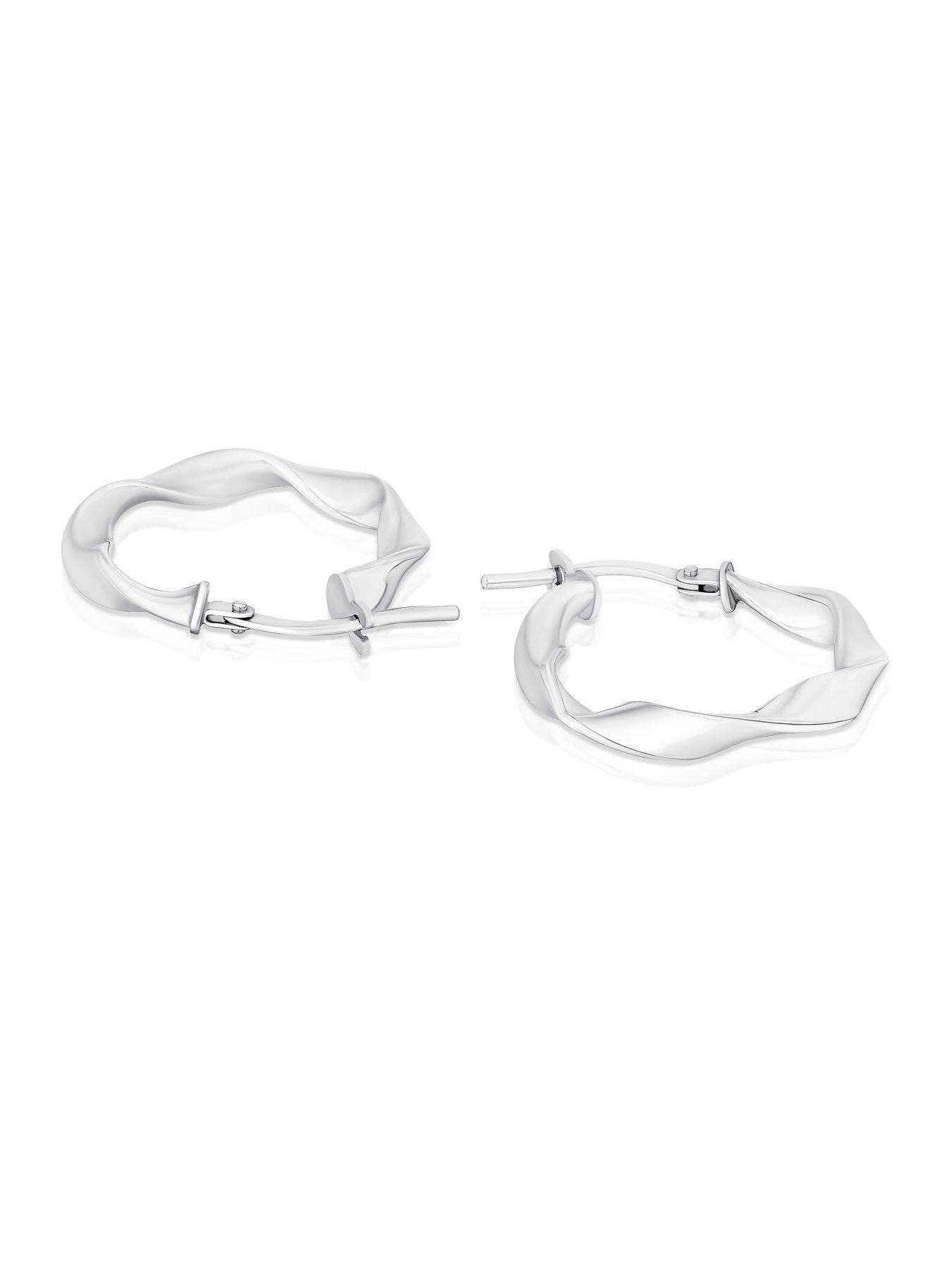 Image 2 of 2 of Ernest Jones Sterling Silver Rhodium Wave Hoop Earring