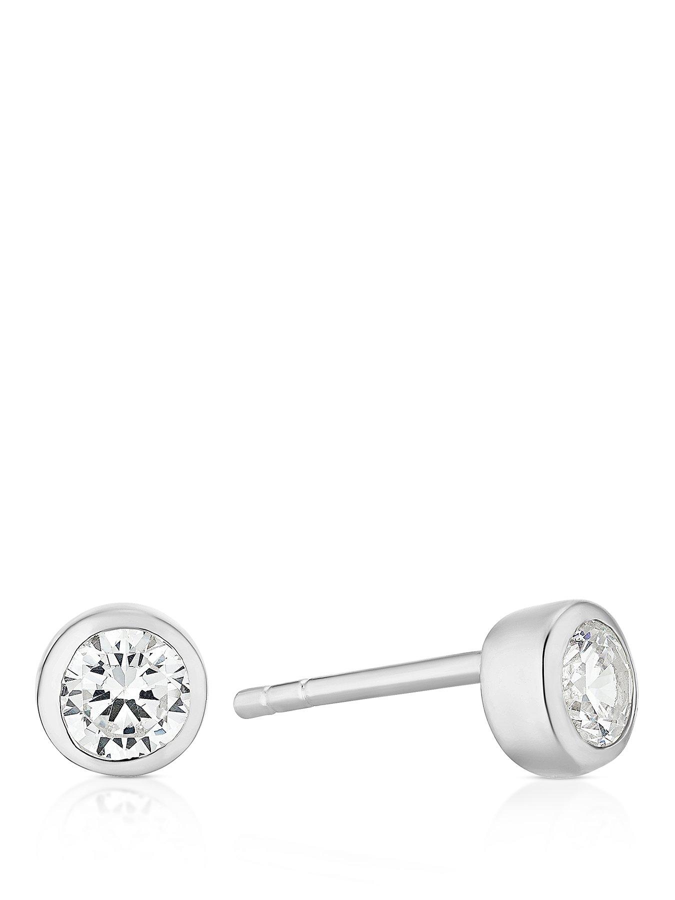 Ernest Jones Sterling Silver 4mm Rubover Cubic Zirconia Stud Earrings