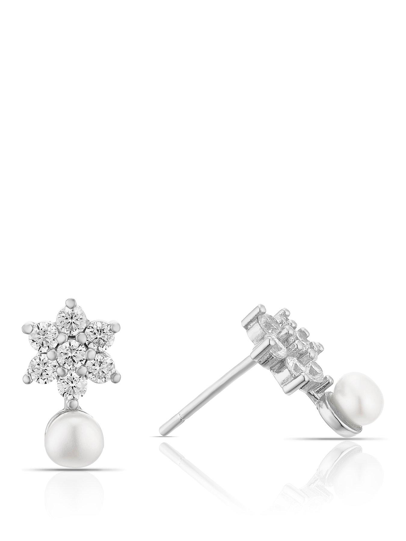 H. Samuel Ss Cz Flower Pearl Earrings - One Colour