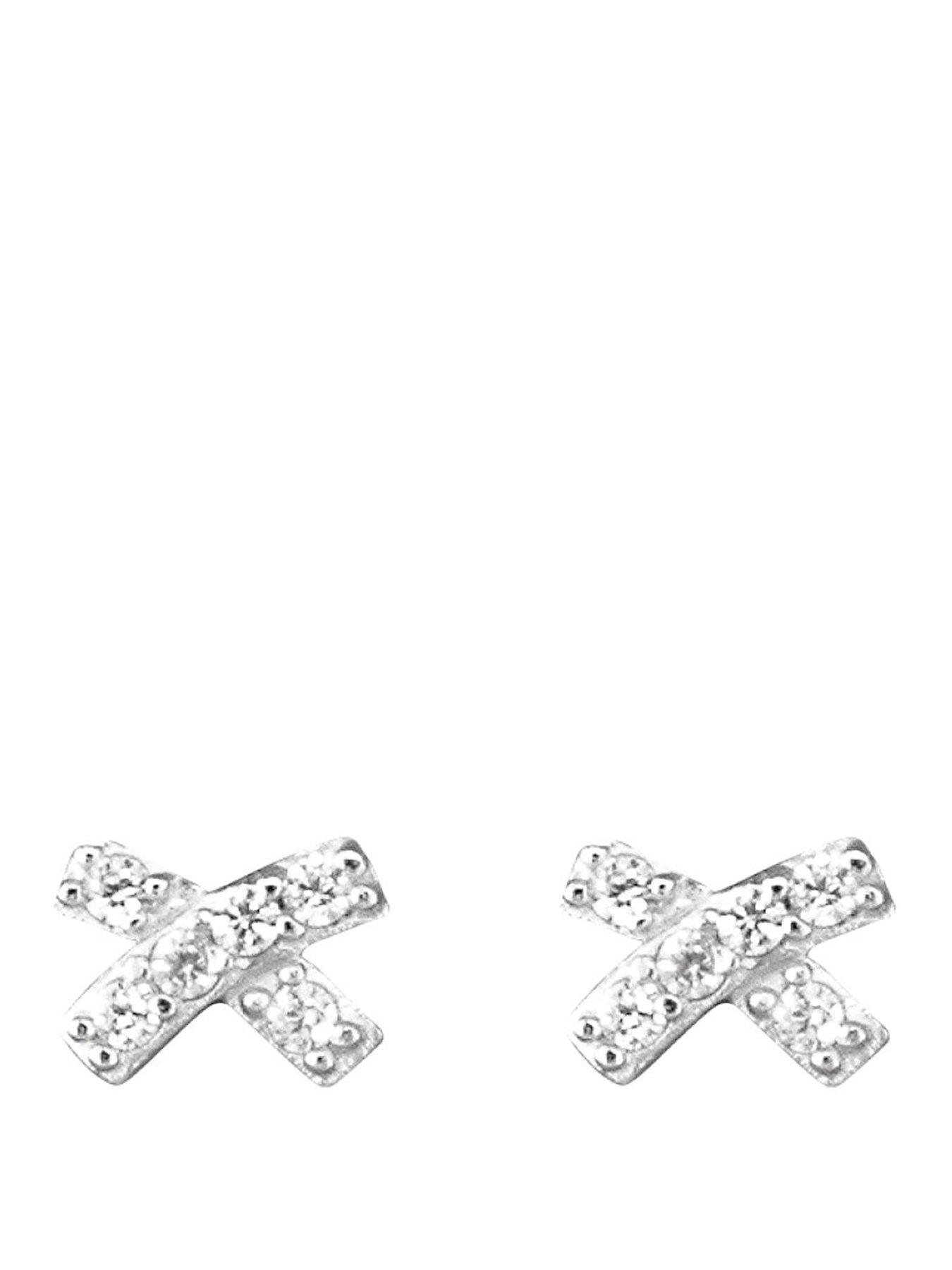 Ernest Jones Sterling Silver & Cubic Zirconia Kiss Stud Earrings