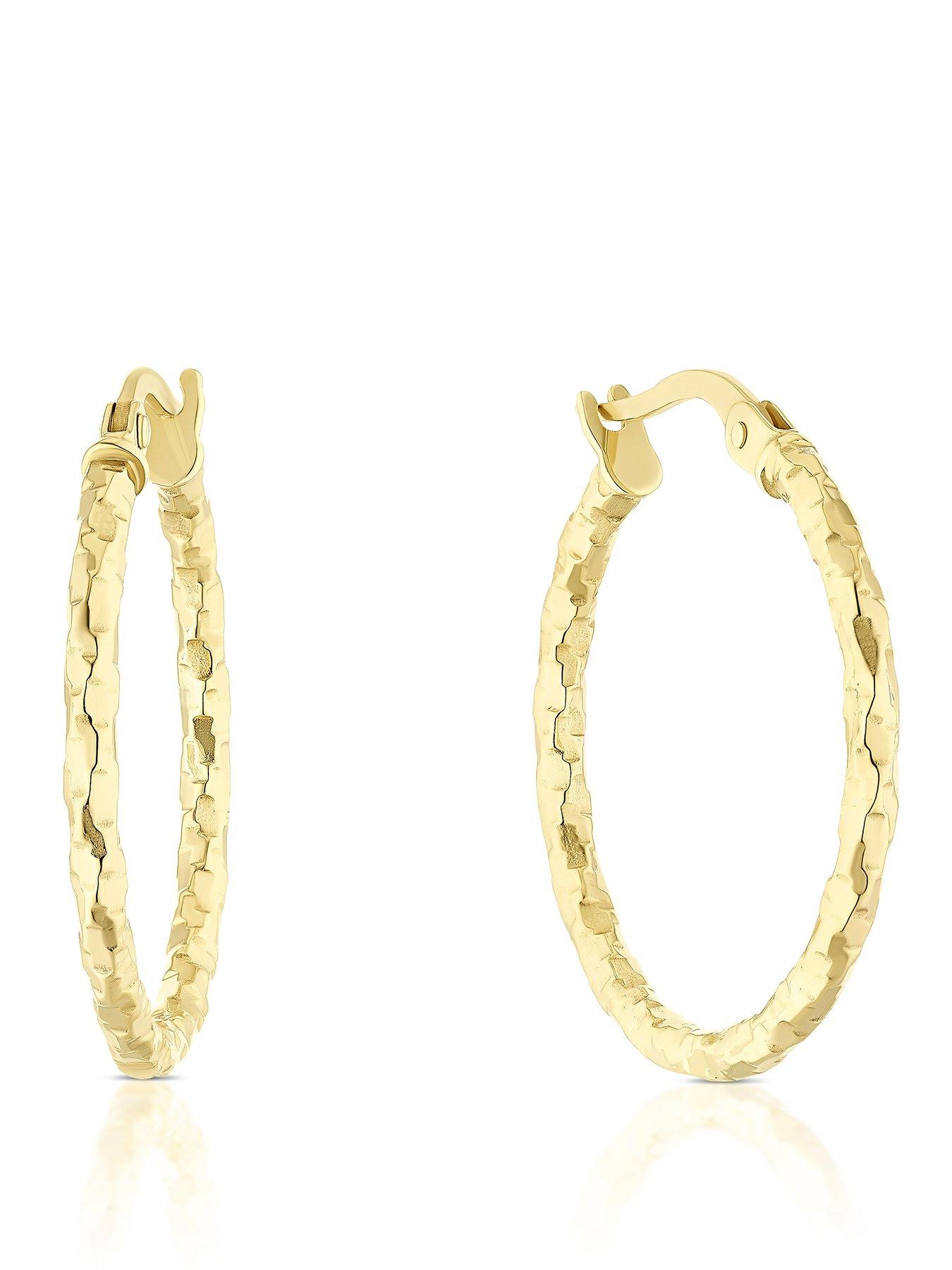 H. Samuel 9ct Gold 20mm Diamond Cut Hoop Earrings