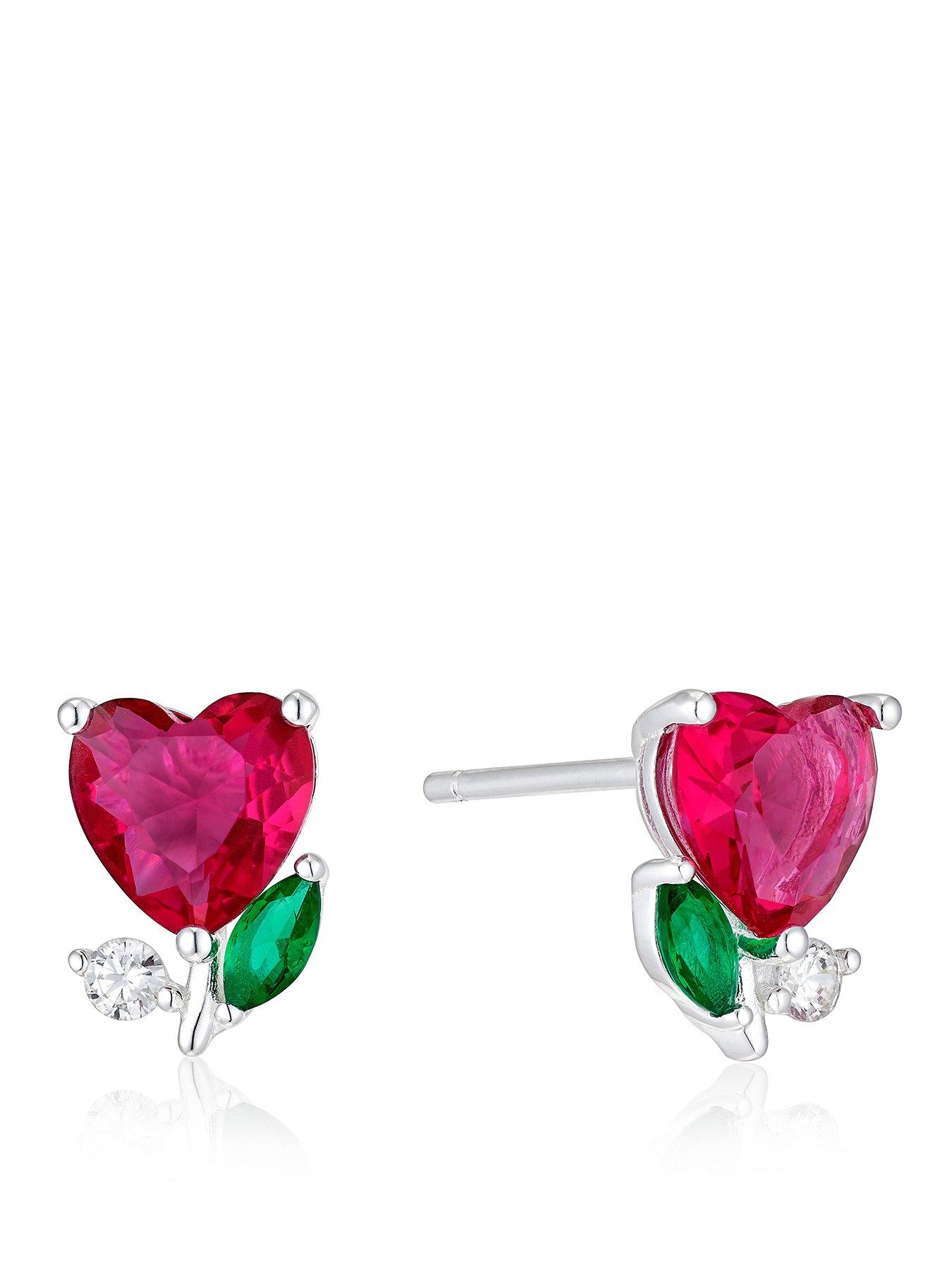 H. Samuel Sterling Silver CZ Heart Rose Stud Earrings